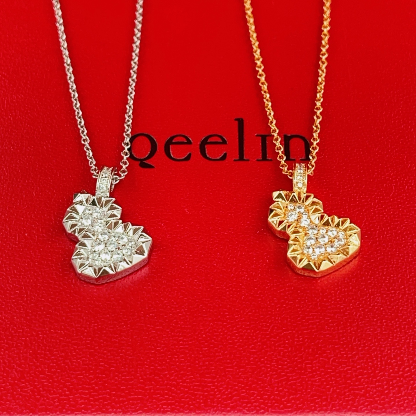 Qeelin Wulu necklace 18K rose gold with clear diamond accents 42cm