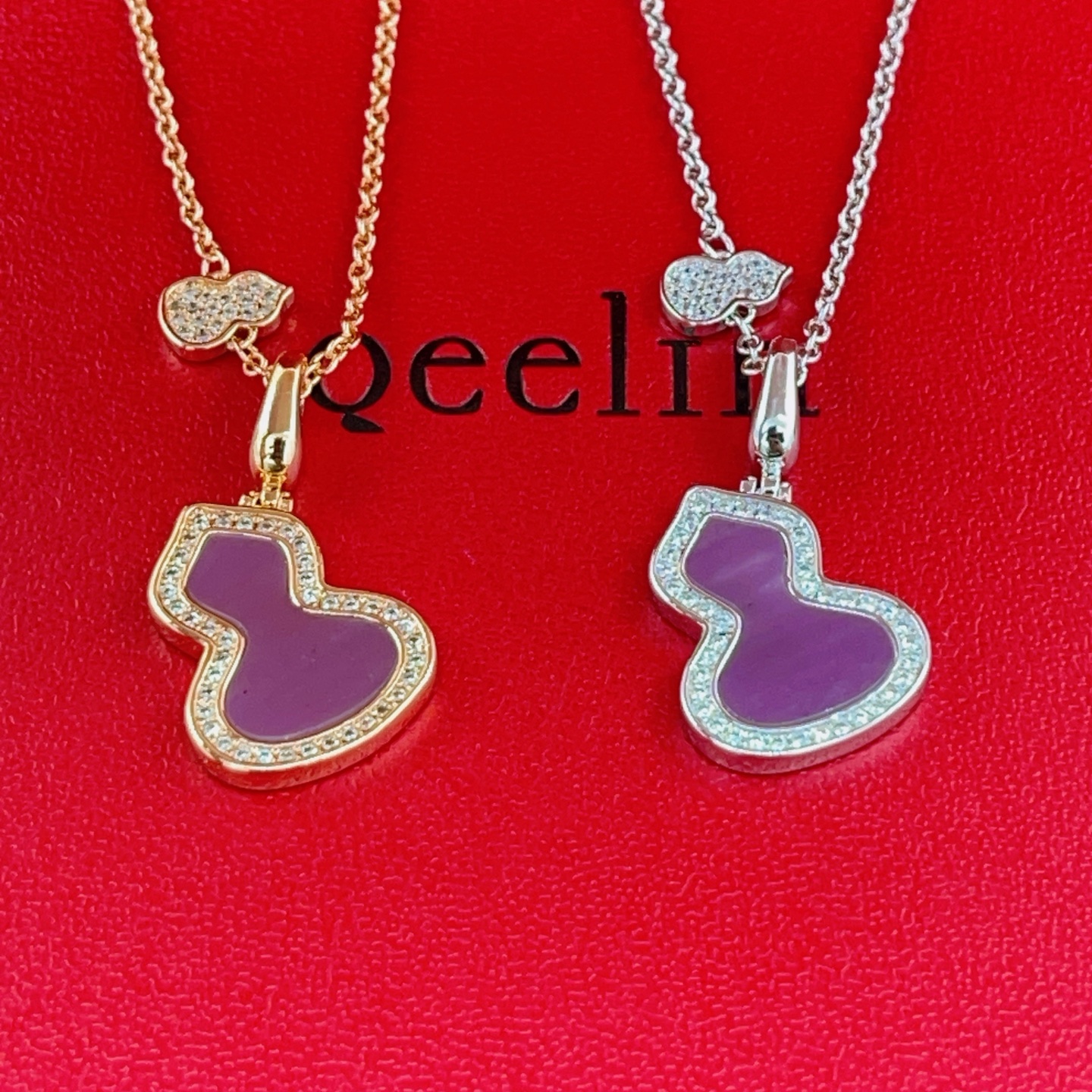Qeelin Wulu necklace 18K white gold purple gemstone diamond 42cm