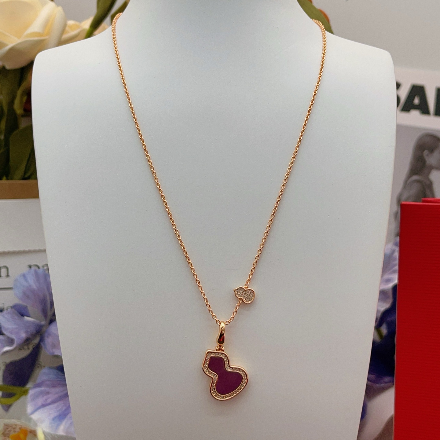 Qeelin Wulu necklace 18K rose gold purple gemstone diamond 42cm