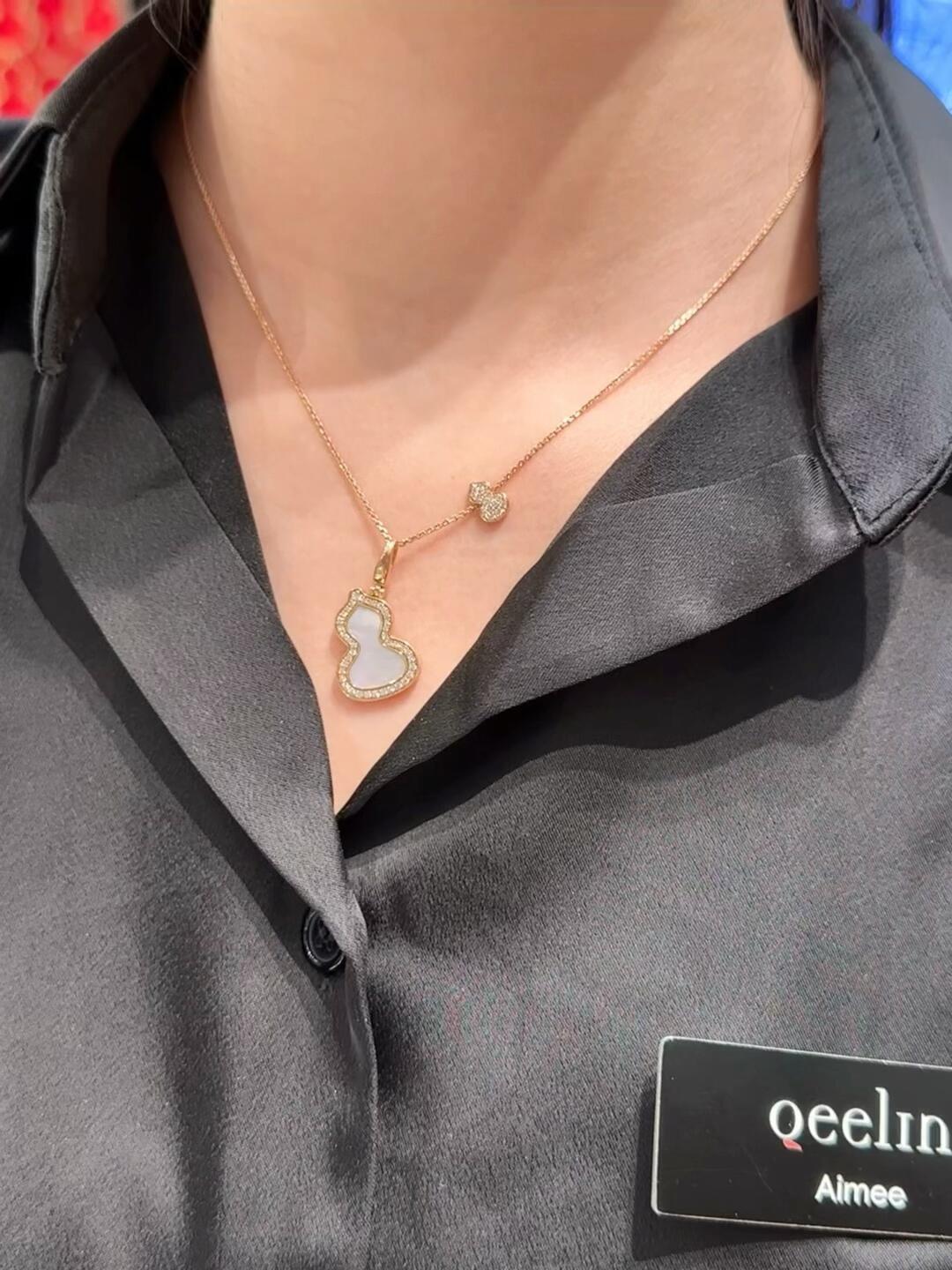 Qeelin Wulu necklace 18k rose gold gray mother-of-pearl diamond 42cm with 2cm extender