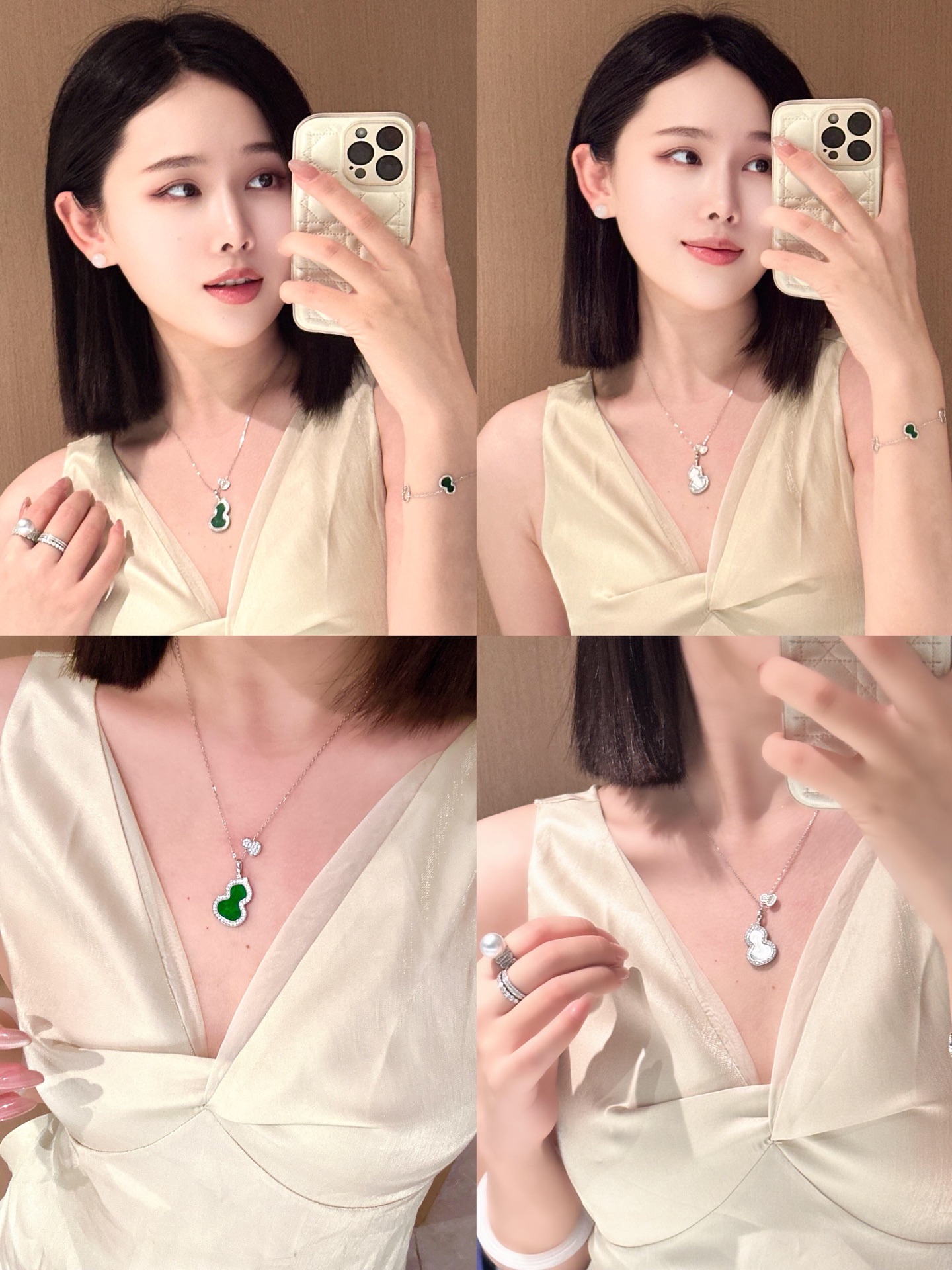 Qeelin Wulu necklace Silver rose gold metal mother-of-pearl diamond accents 42cm