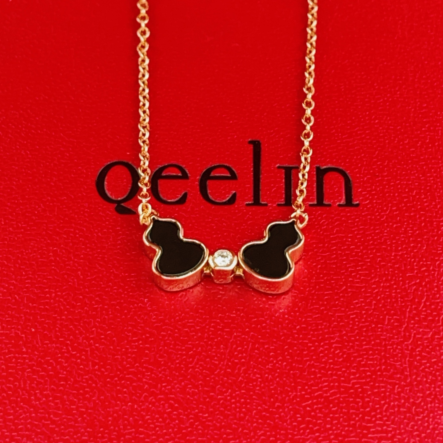 Qeelin Wulu necklace 18K rose gold black onyx diamond 42cm