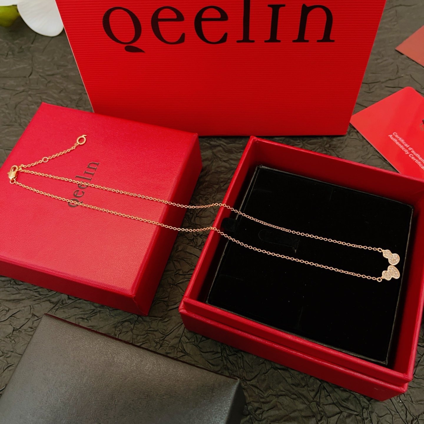 Qeelin Wulu necklace 18K rose gold clear diamond 42cm