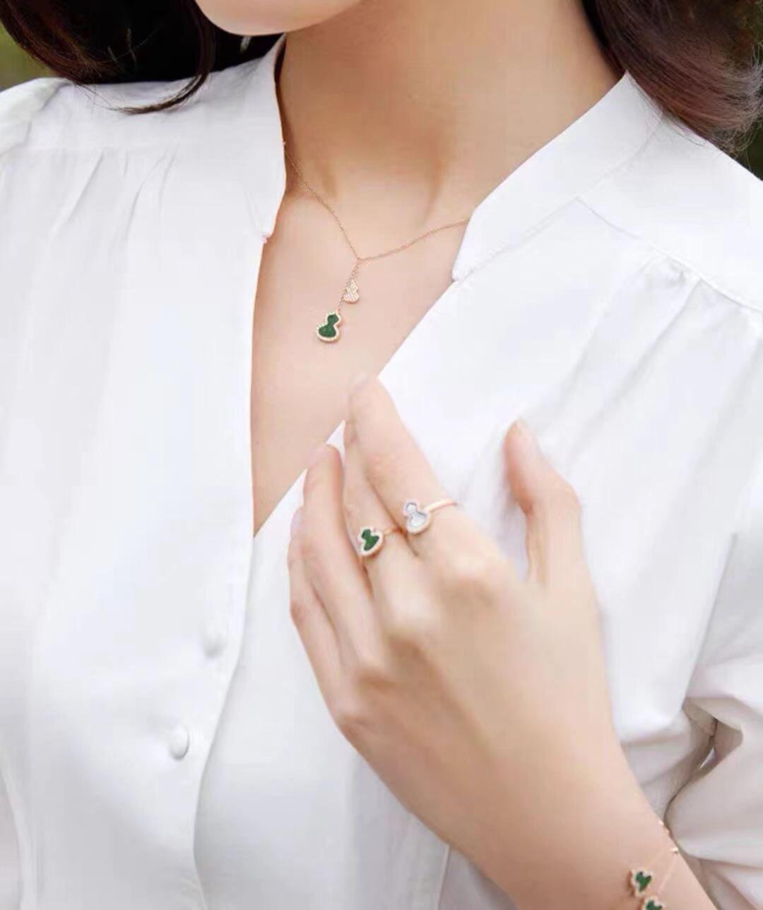 Qeelin Wulu necklace Rose gold with diamond accents available with white mother-of-pearl green jade pink opal or red carnelian inlay 40-45cm adjustable