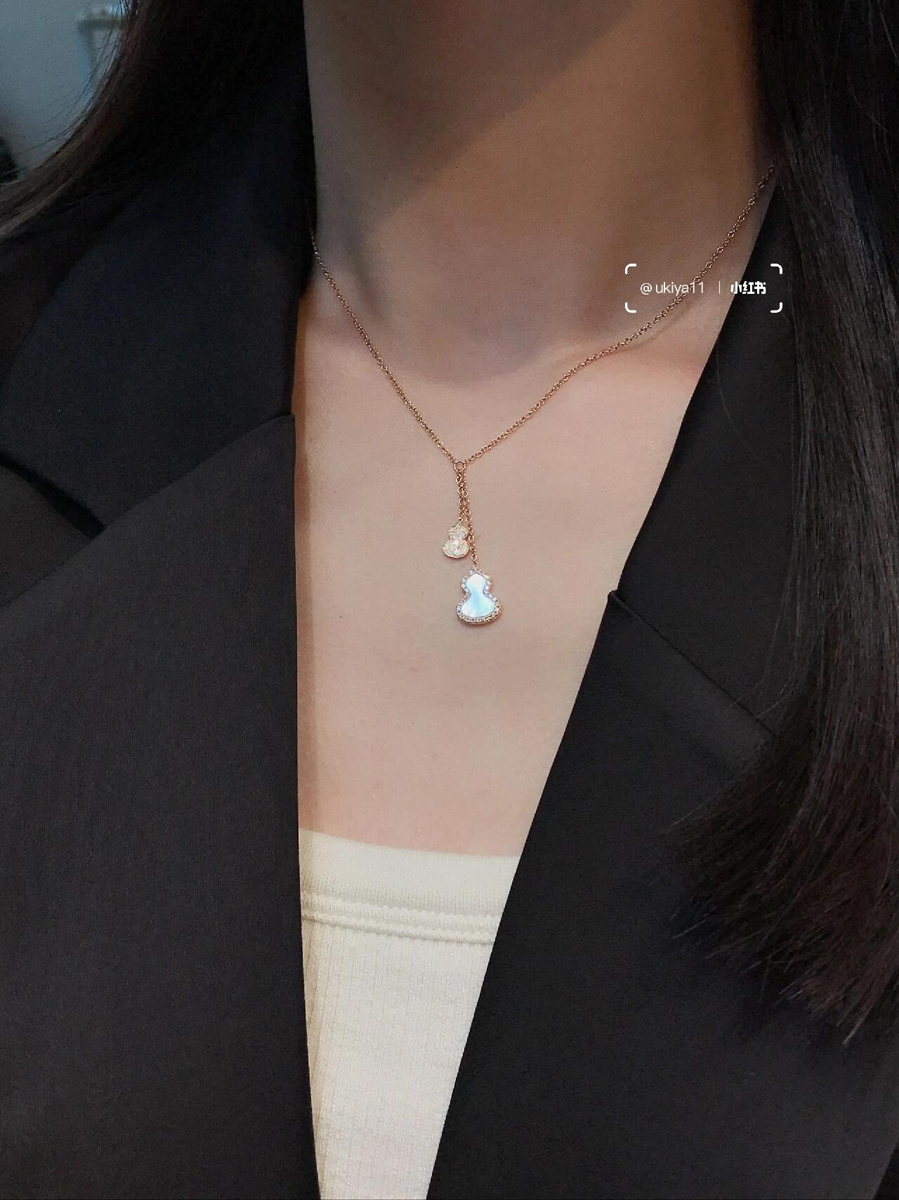 Qeelin Wulu necklace Rose gold with diamond accents available with white mother-of-pearl green jade pink opal or red carnelian inlay 40-45cm adjustable