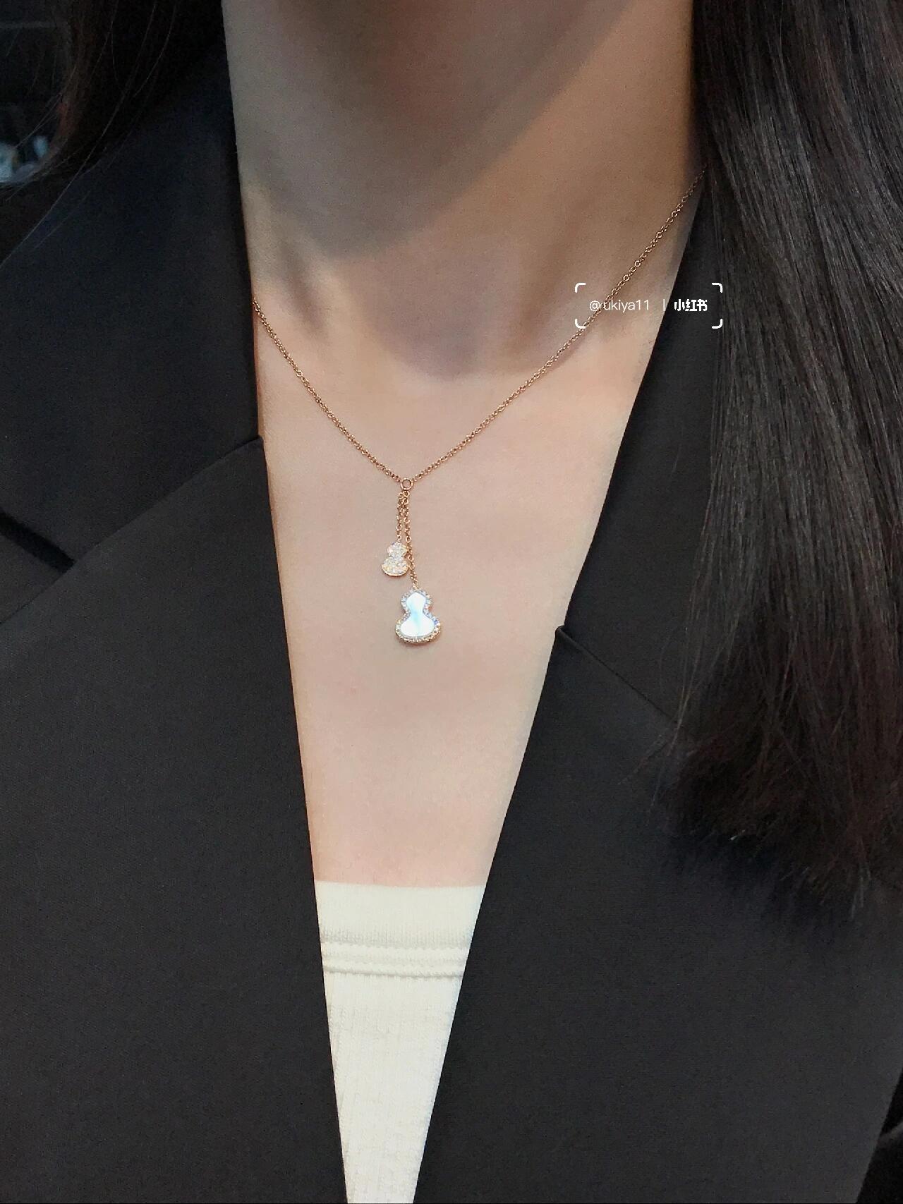 Qeelin Wulu necklace Rose gold with diamond accents available with white mother-of-pearl green jade pink opal or red carnelian inlay 40-45cm adjustable