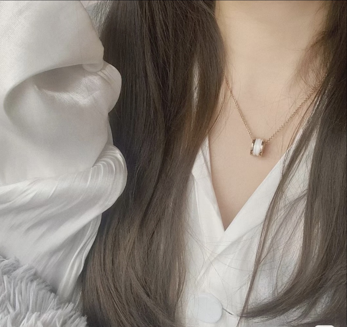 Bvlgari B zero1 necklace silver-toned metal with white ceramic 40-45cm adjustable