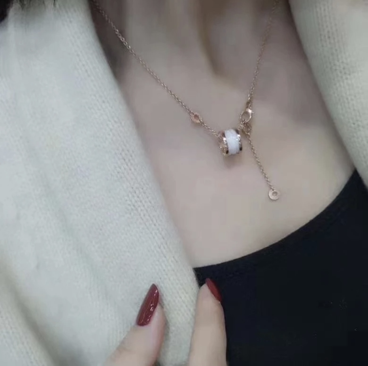 Bvlgari B zero1 necklace rose gold metal with white ceramic 40-45cm adjustable