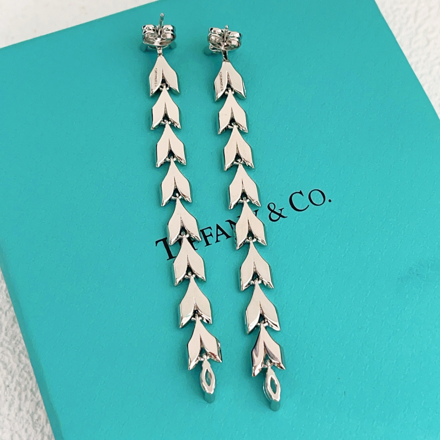 Tiffany Co Victoria Vine Drop Earrings earrings Sterling silver with clear diamond gemstones 6 5cm length
