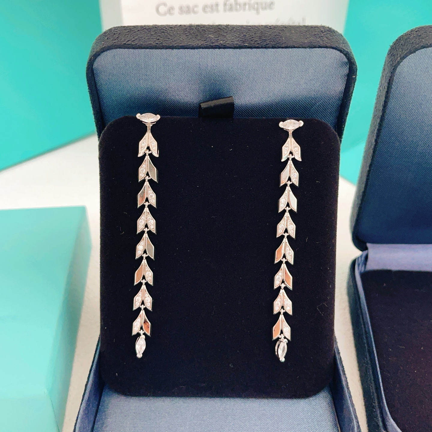 Tiffany Co Victoria Vine Drop Earrings earrings Sterling silver with clear diamond gemstones 6 5cm length