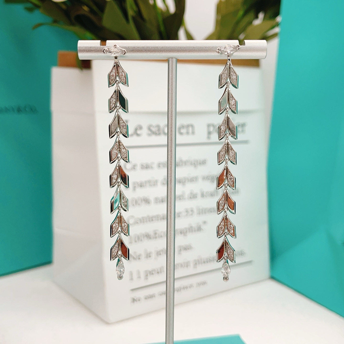 Tiffany Co Victoria Vine Drop Earrings earrings Sterling silver with clear diamond gemstones 6 5cm length