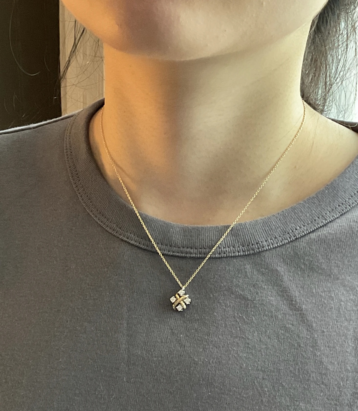 Tiffany Co Schlumberger Lynn necklace yellow gold with clear diamond accents 40cm