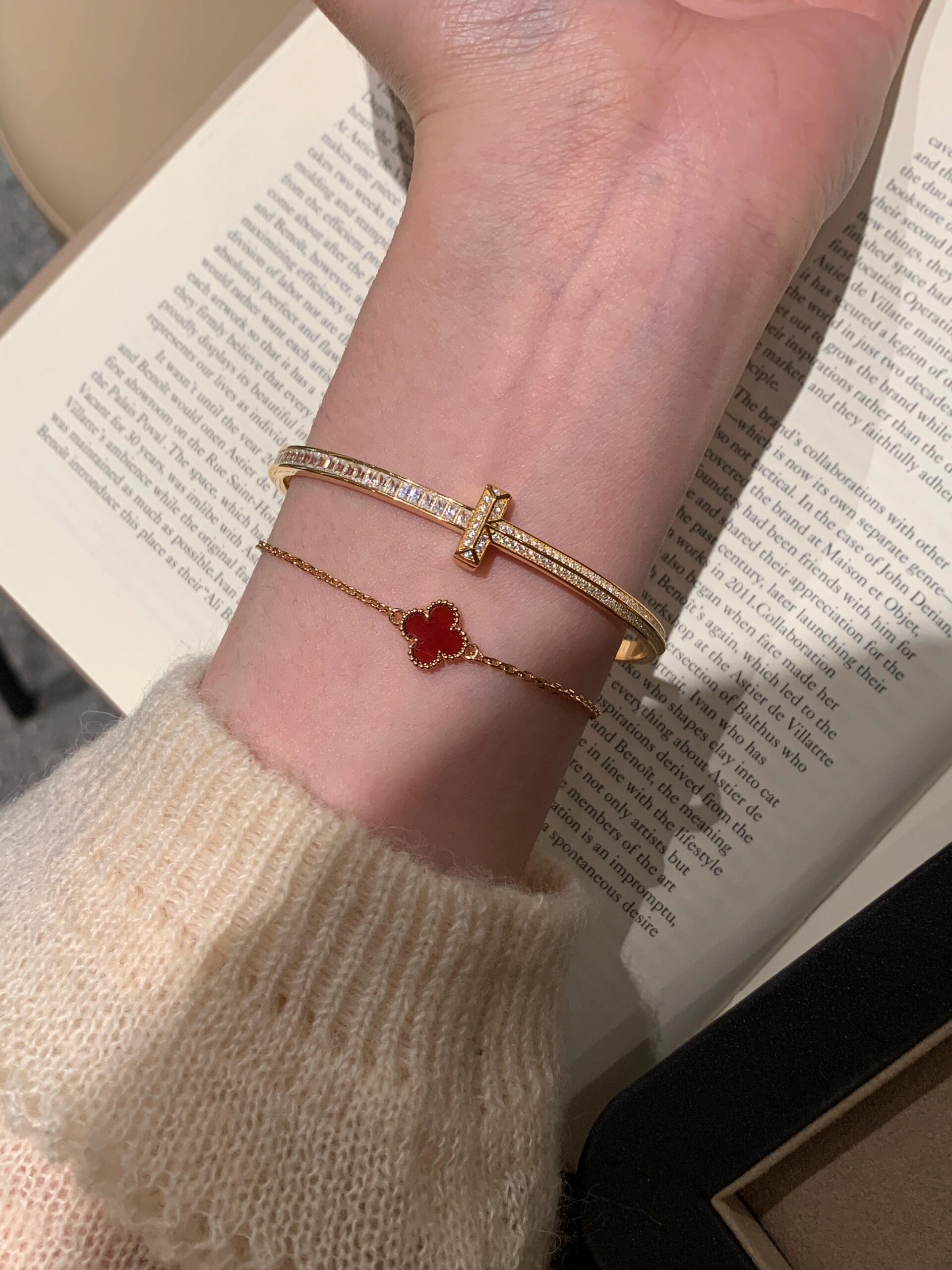 Tiffany Co T1 bracelet Rose gold with clear diamonds 17cm