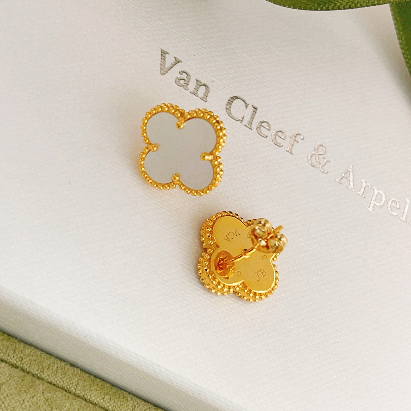 Van Cleef Arpels Vintage Alhambra earrings yellow gold white mother-of-pearl 15mm motif diameter