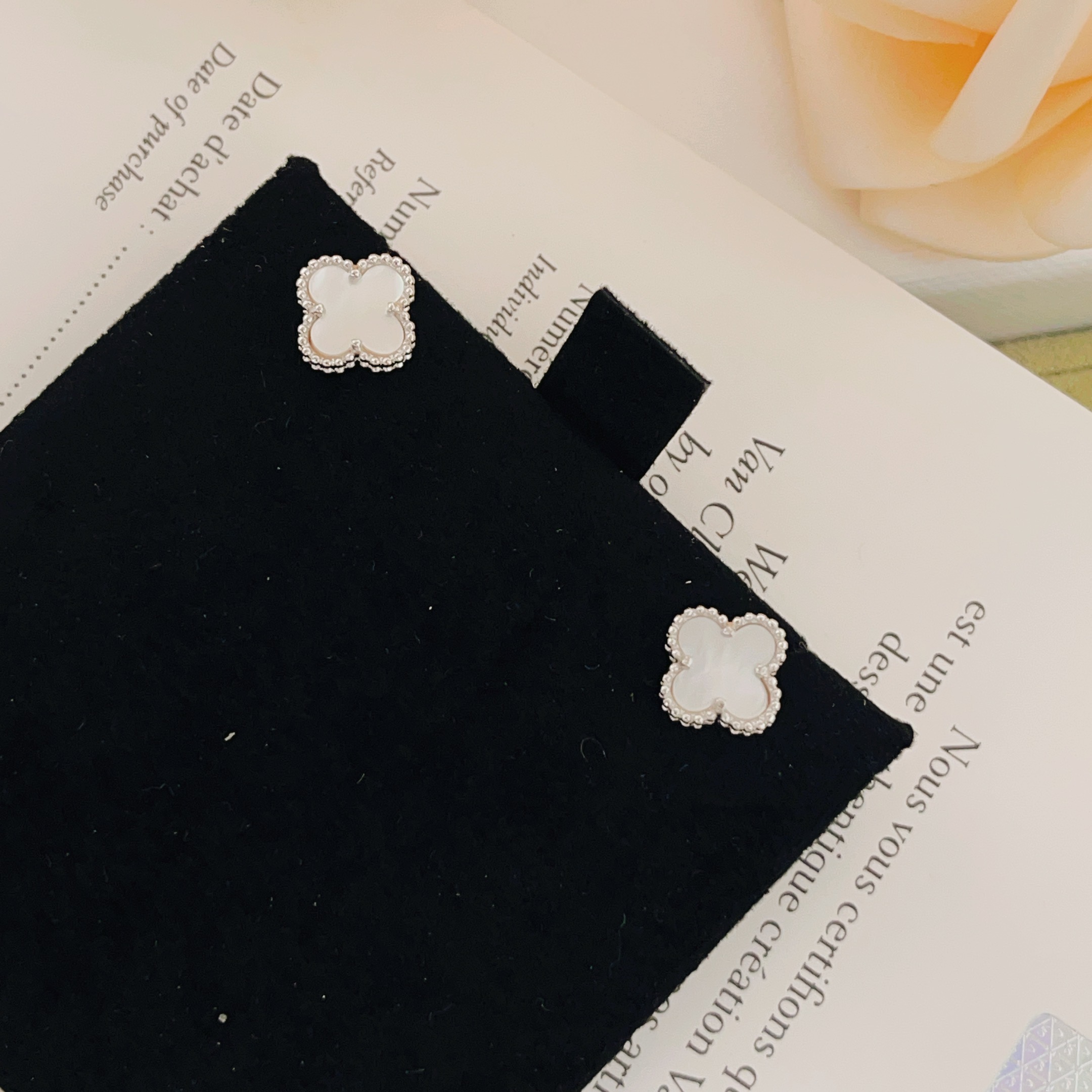 Van Cleef Arpels Sweet Alhambra earrings white gold metal white mother-of-pearl stone 9mm motif diameter