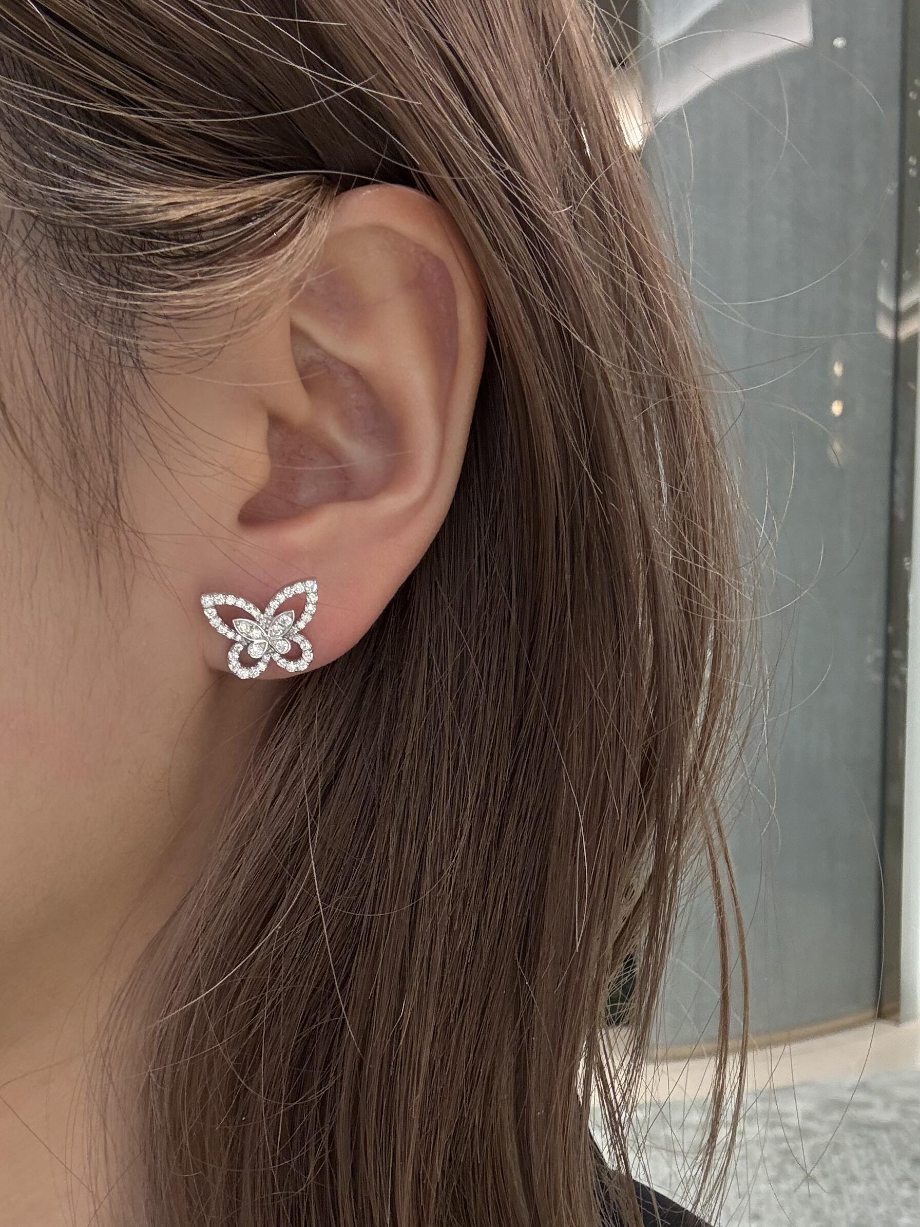 Graff Butterfly Silhouette earrings white gold with pave white diamonds 10mm stud diameter