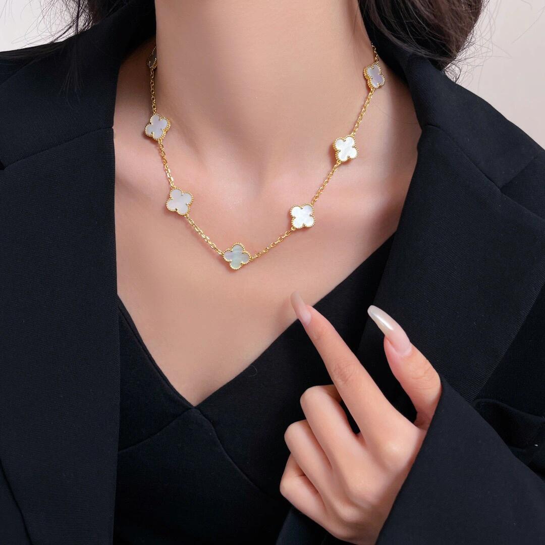 Van Cleef Arpels Alhambra Vintage 10 Motifs necklace Yellow Gold with White Mother of Pearl 42cm