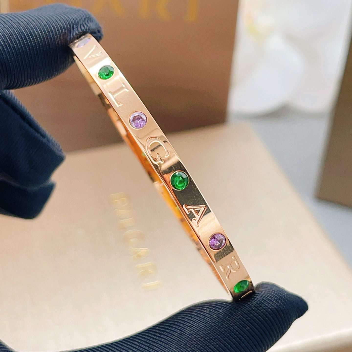 Bvlgari Bvlgari B zero1 bracelet Rose gold with green emerald and purple amethyst gemstones 17cm