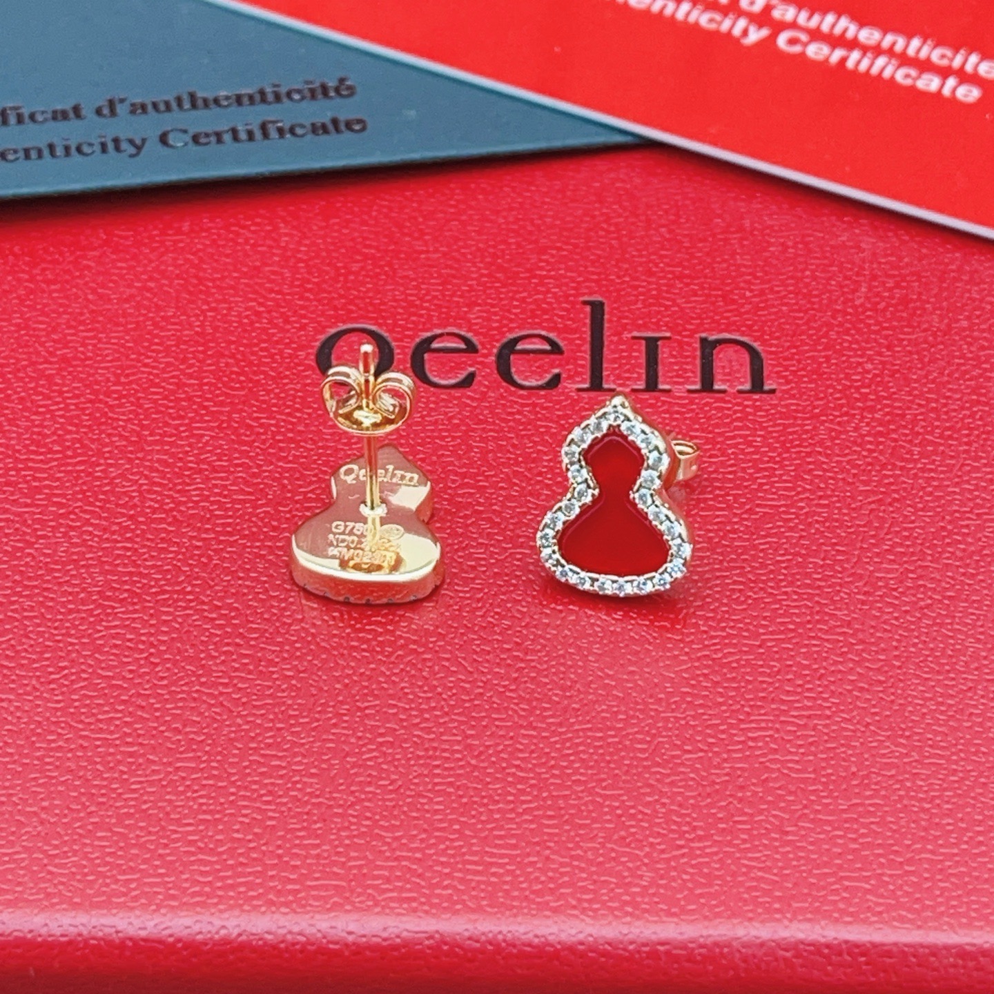 Qeelin Wulu earrings rose gold red carnelian clear diamond 8mm stud length
