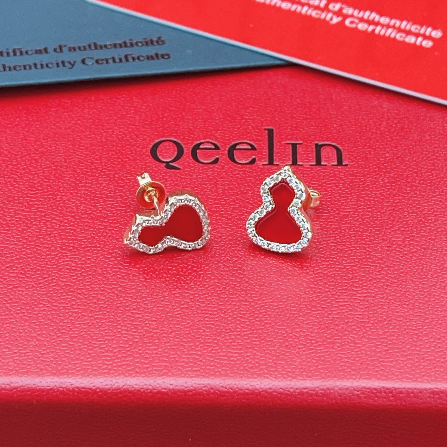 Qeelin Wulu earrings rose gold red carnelian clear diamond 8mm stud length