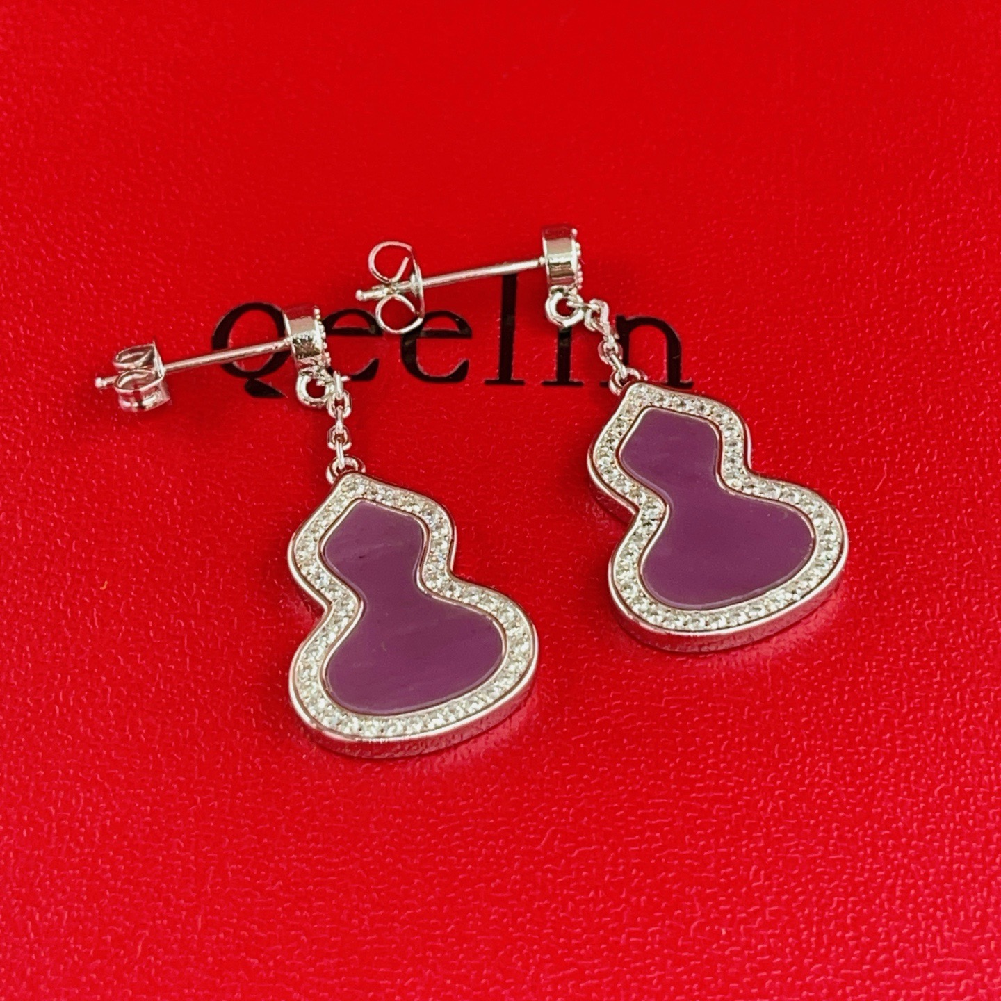Qeelin Wulu earrings 18K white gold purple gemstone diamond accents 1 5cm drop length
