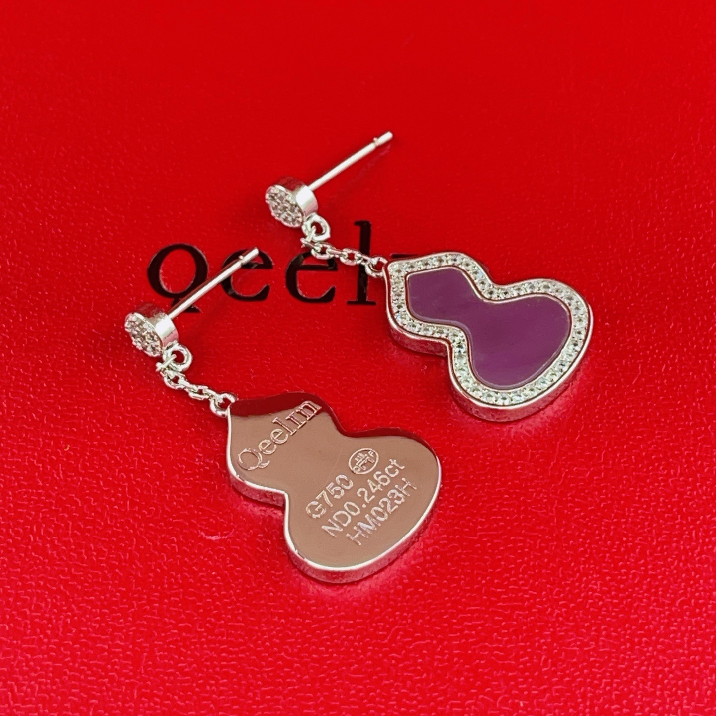 Qeelin Wulu earrings 18K white gold purple gemstone diamond accents 1 5cm drop length