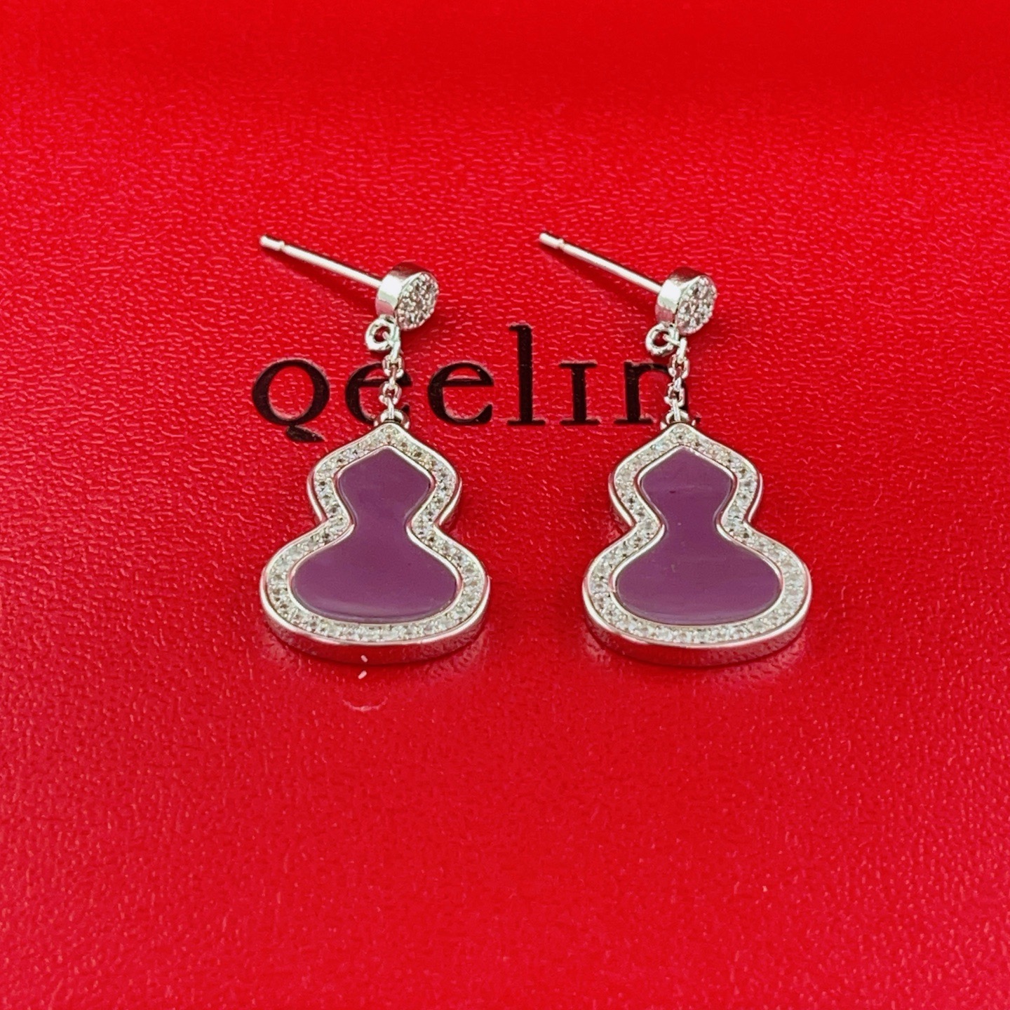 Qeelin Wulu earrings 18K white gold purple gemstone diamond accents 1 5cm drop length