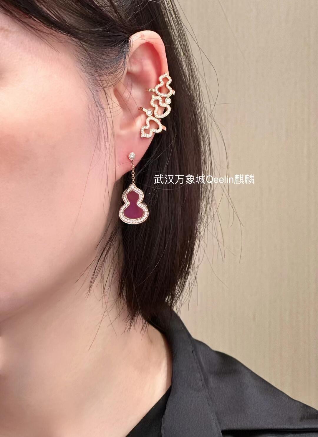 Qeelin Wulu earrings 18K rose gold purple gemstone clear diamond accents 2 2cm drop length