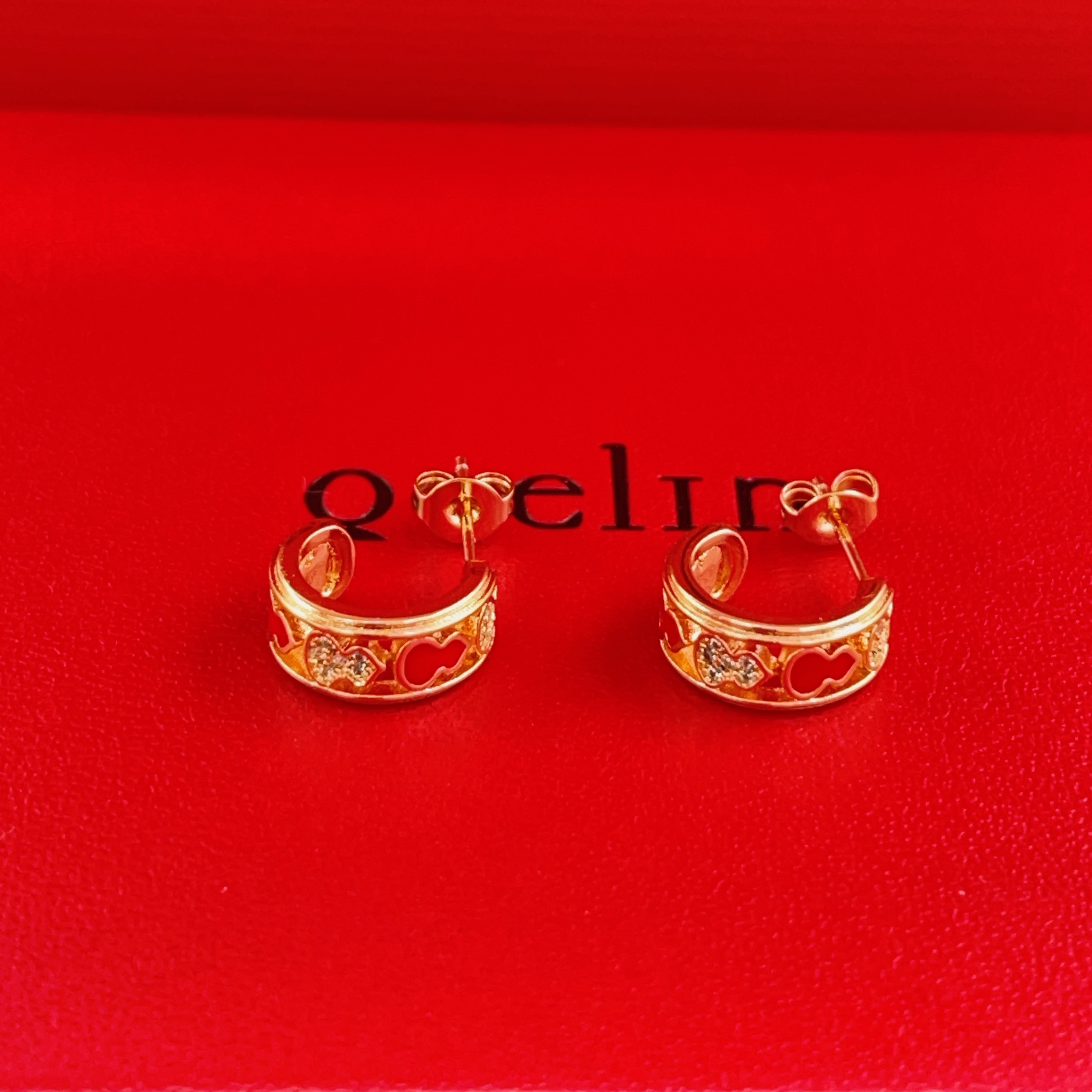 Qeelin Wulu earrings 18K rose gold with red enamel and clear diamonds 10mm hoop diameter