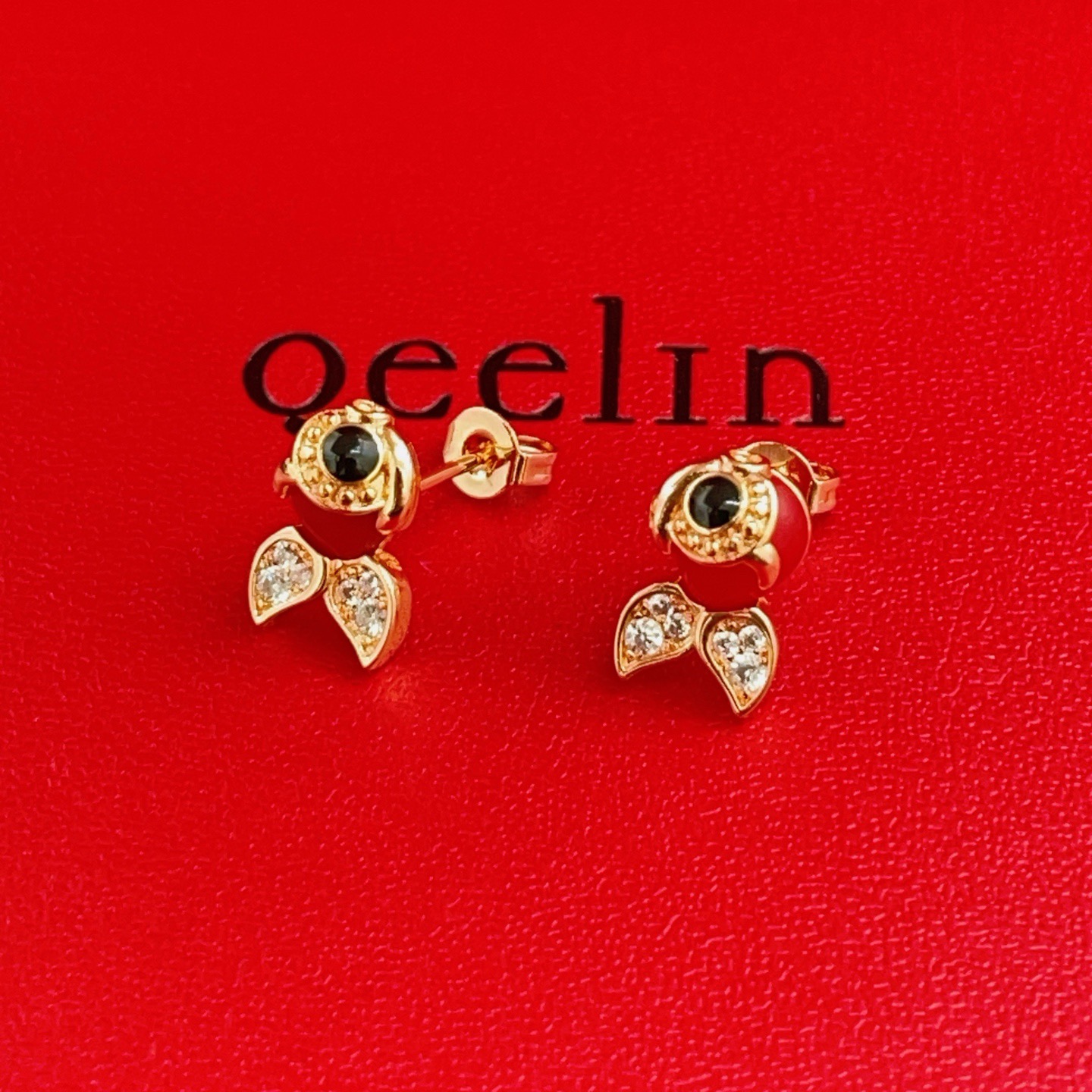 Qeelin Qin Qin earrings 18K rose gold red enamel black onyx white diamond One Size