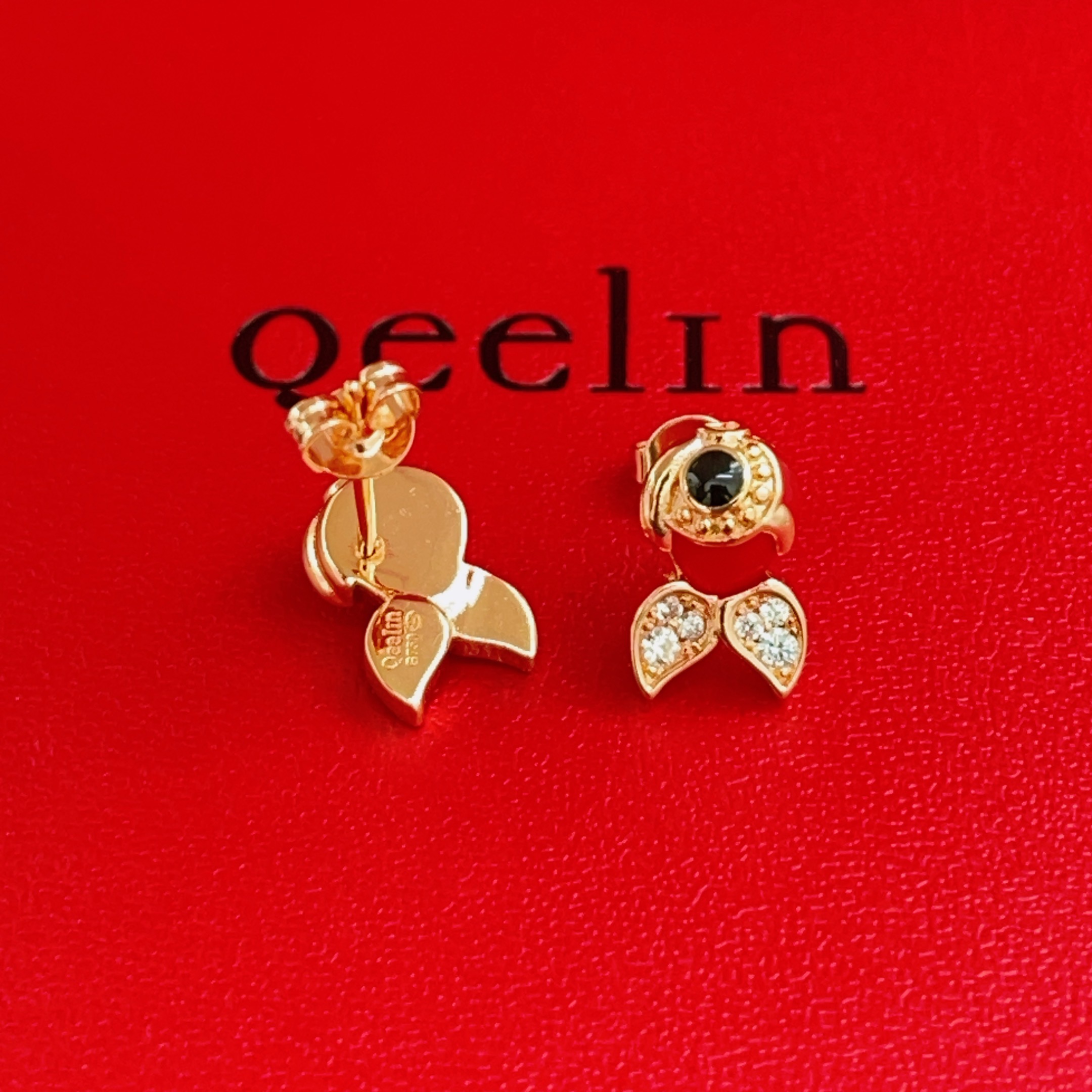 Qeelin Qin Qin earrings 18K rose gold red enamel black onyx white diamond One Size