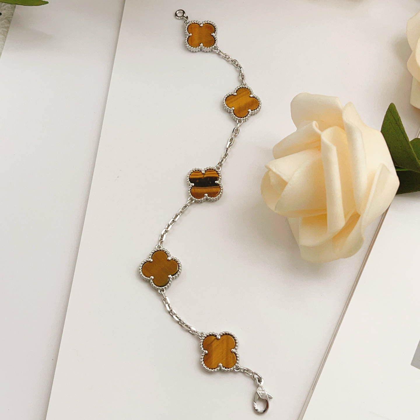 Van Cleef Arpels Vintage Alhambra bracelet White gold Tiger s Eye 18cm
