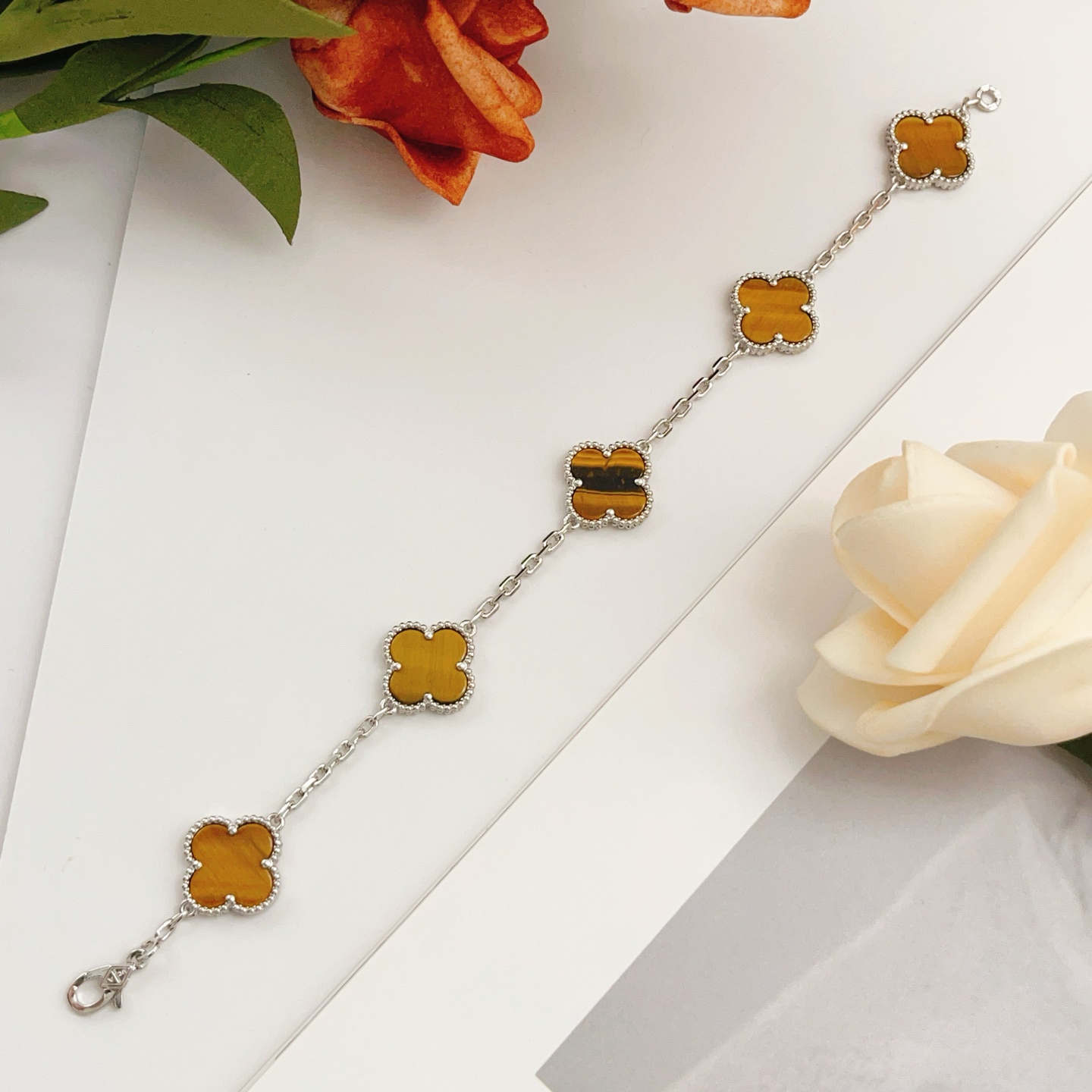 Van Cleef Arpels Vintage Alhambra bracelet White gold Tiger s Eye 18cm
