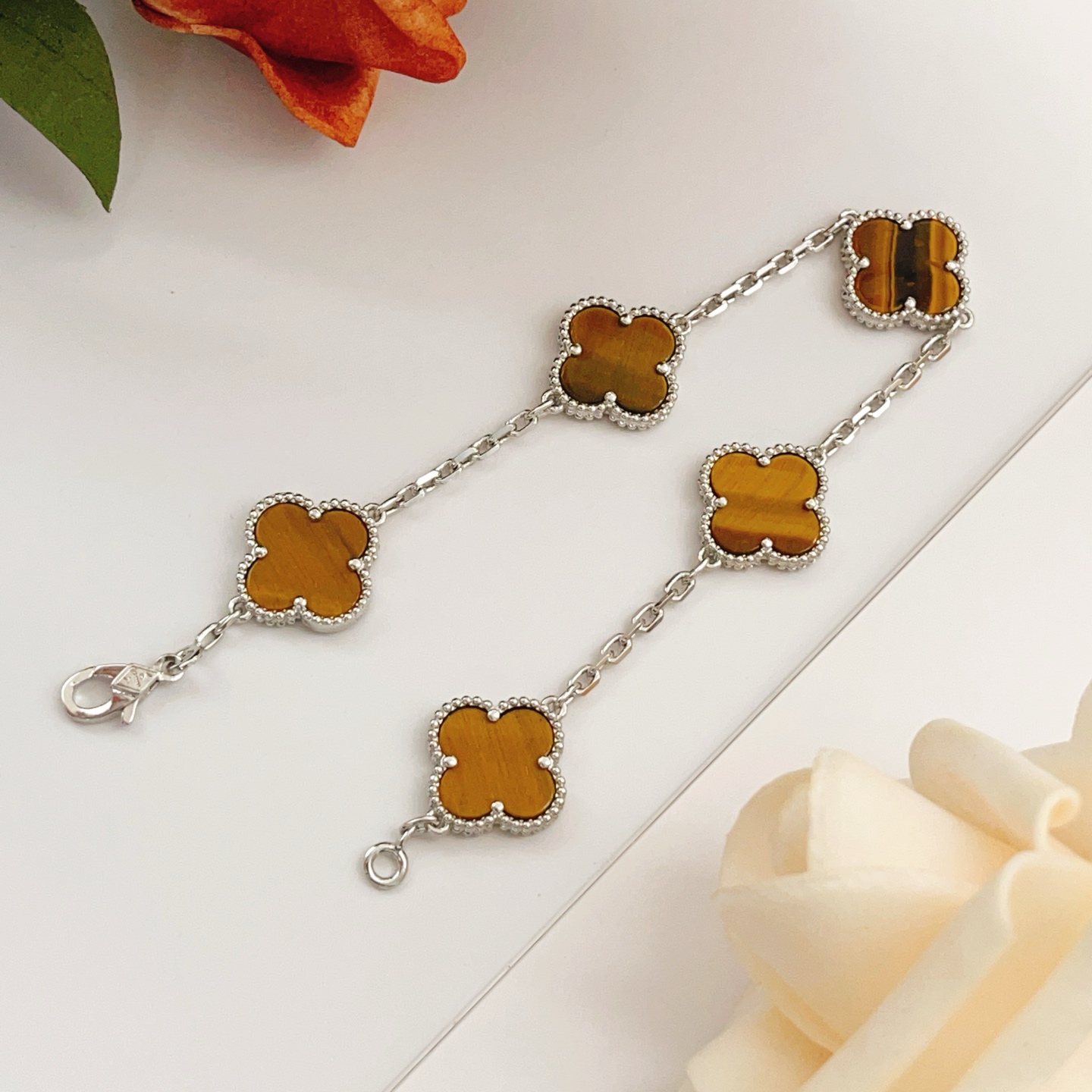 Van Cleef Arpels Vintage Alhambra bracelet White gold Tiger s Eye 18cm