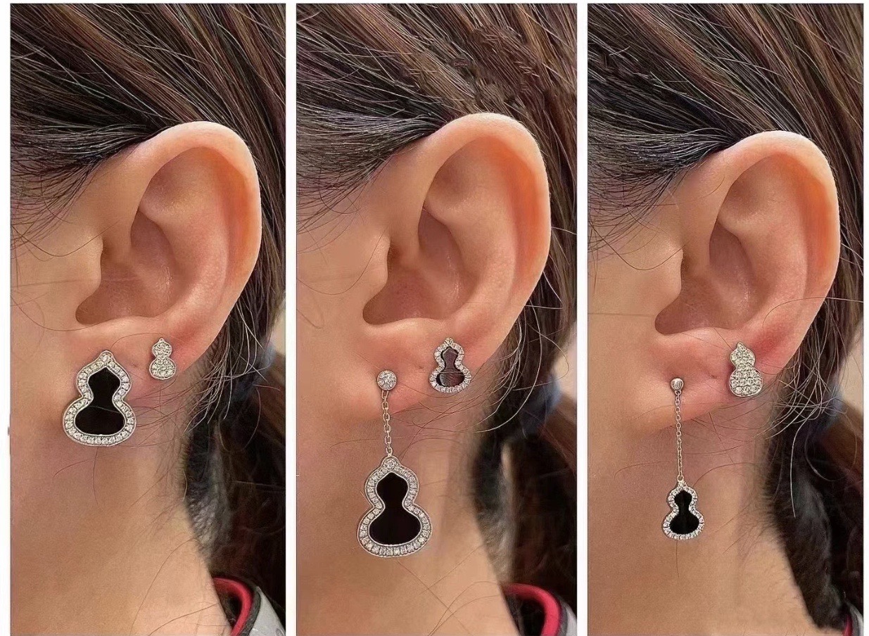 Qeelin Wulu earrings 18K white gold black onyx clear diamond 2 5cm drop length