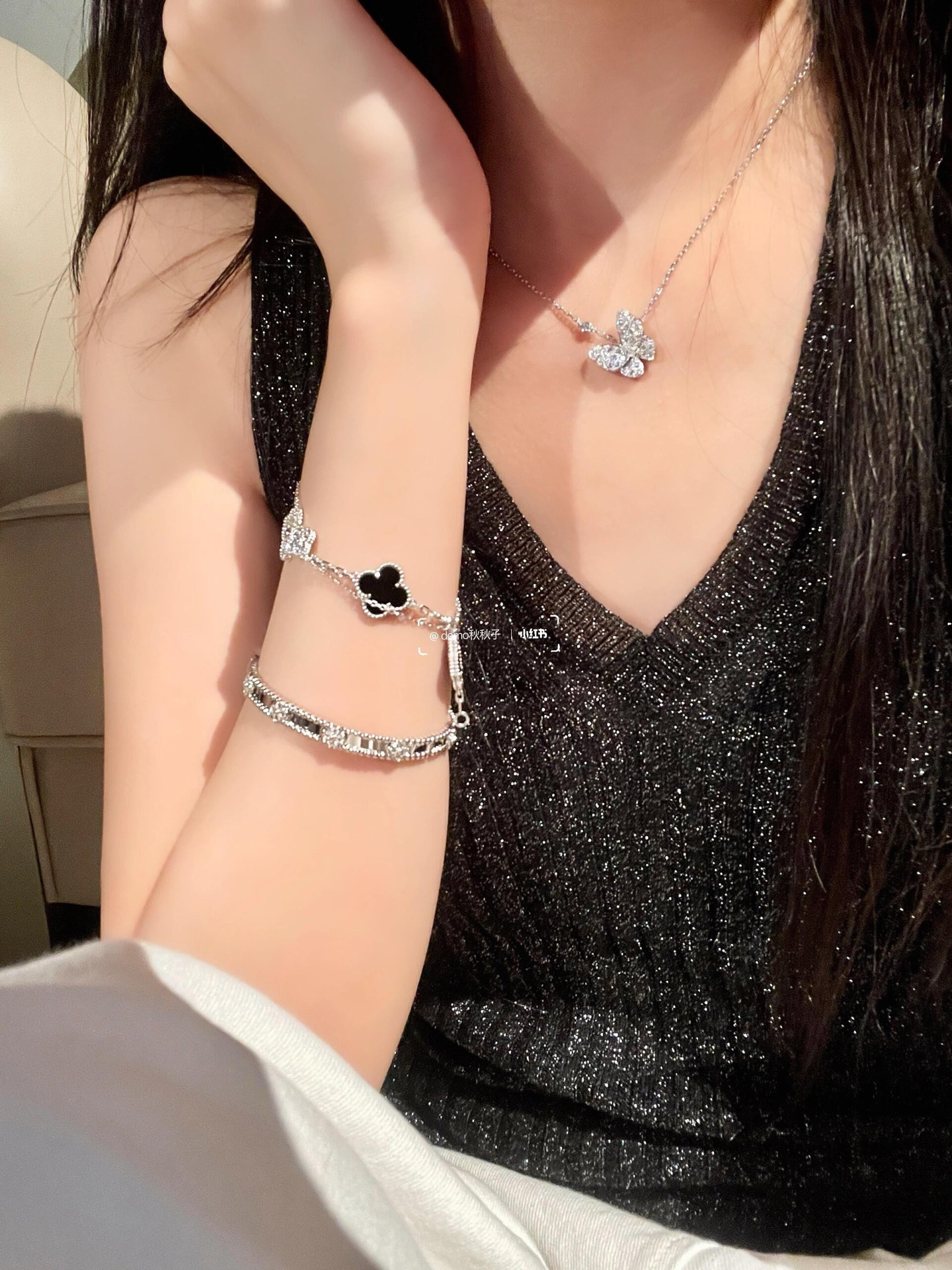 Bracciale Van Cleef Arpels Vintage Alhambra Oro giallo con onice nero e accenti di diamanti trasparenti 18 cm