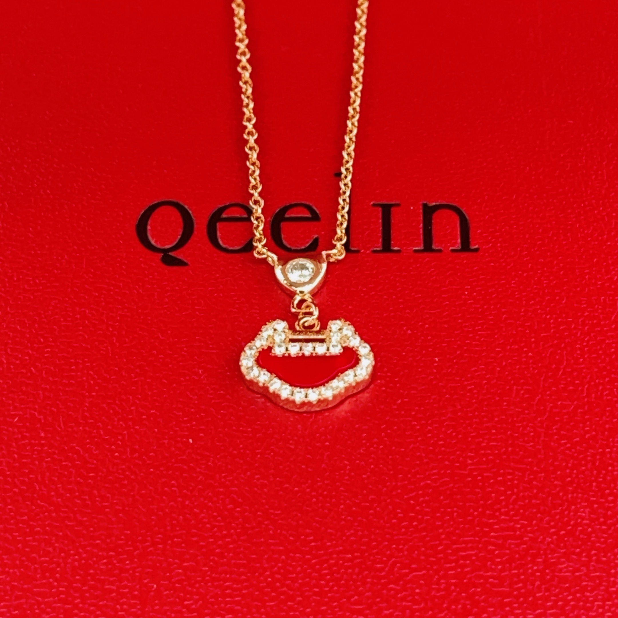 Qeelin Yu Yi necklace 18K rose gold red agate diamond 42cm