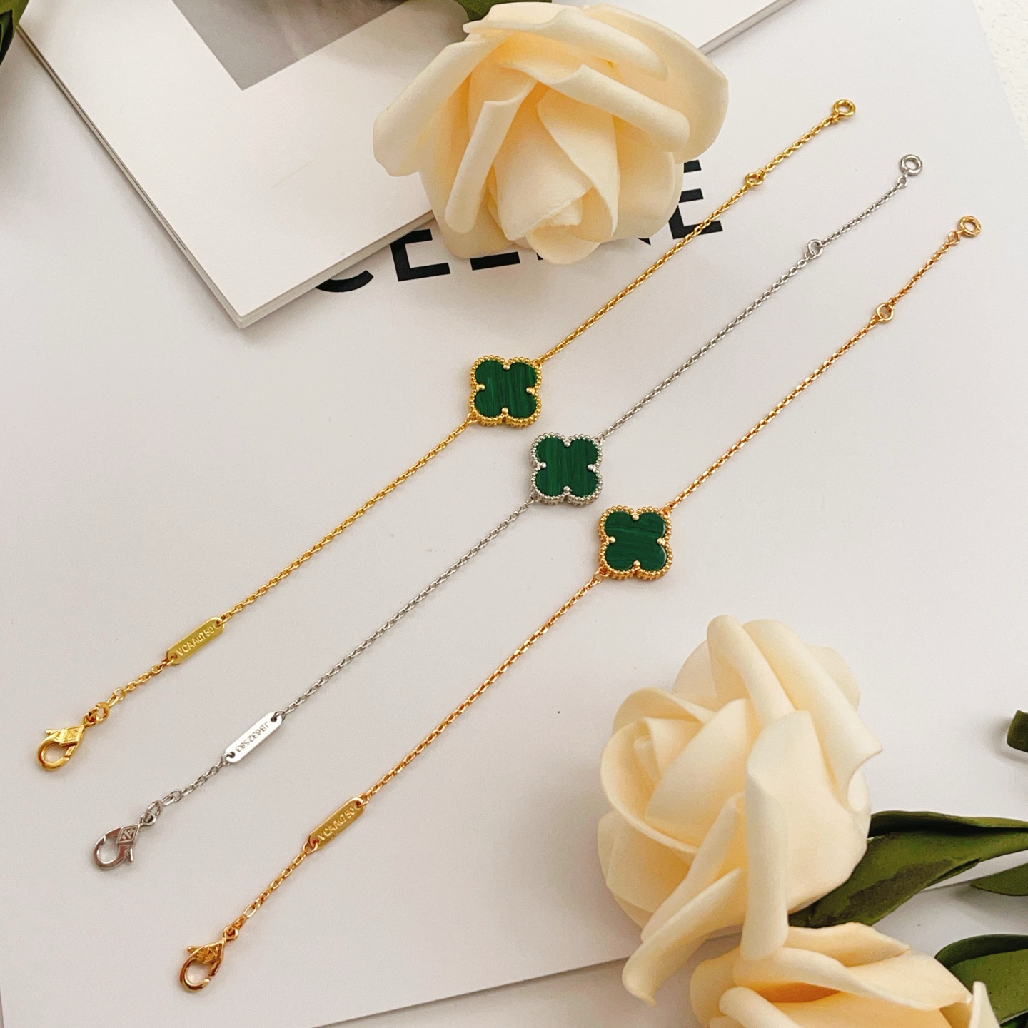 Van Cleef Arpels Alhambra bracelet silver-toned metal with green malachite 17cm