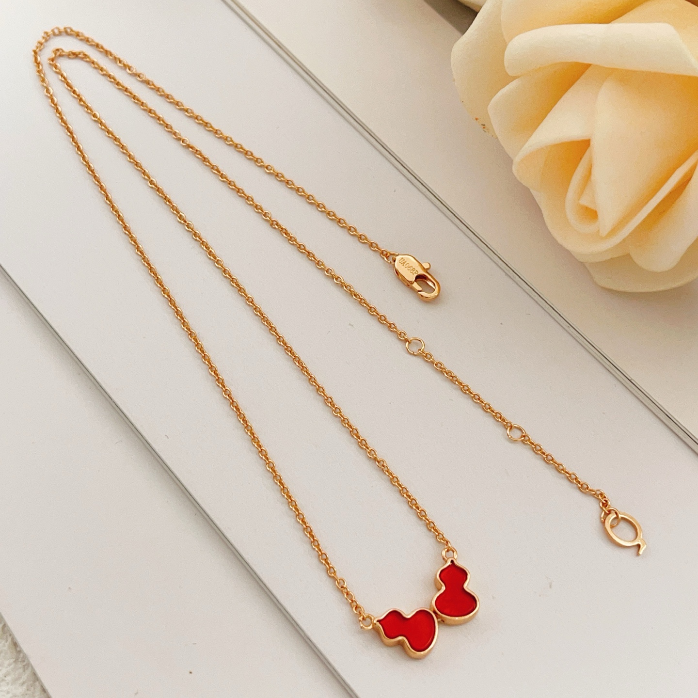 Qeelin Wulu necklace rose gold metal with red carnelian inlay 42cm