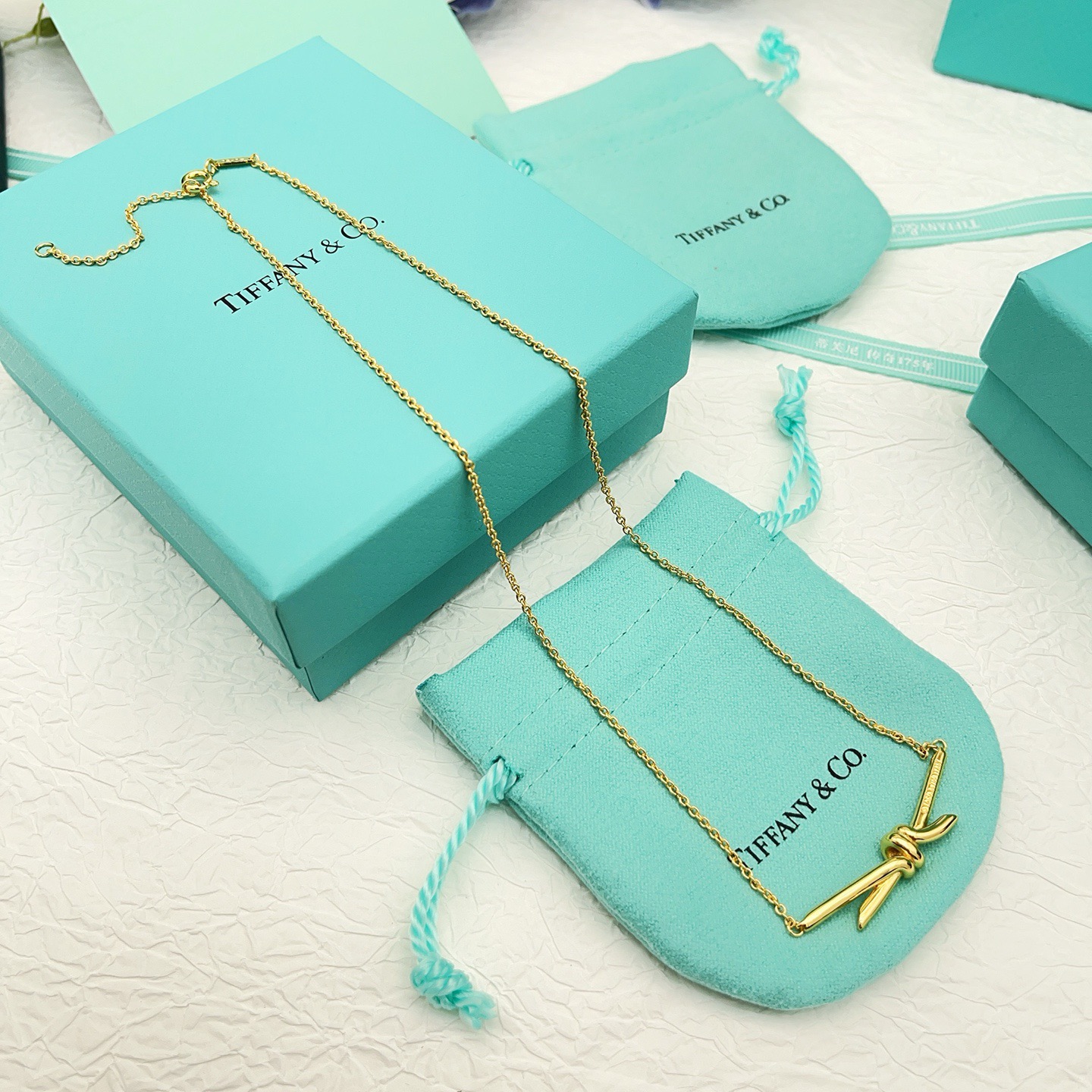 Tiffany Co Knot necklace 18k yellow gold no gemstones 16-18 inch adjustable chain