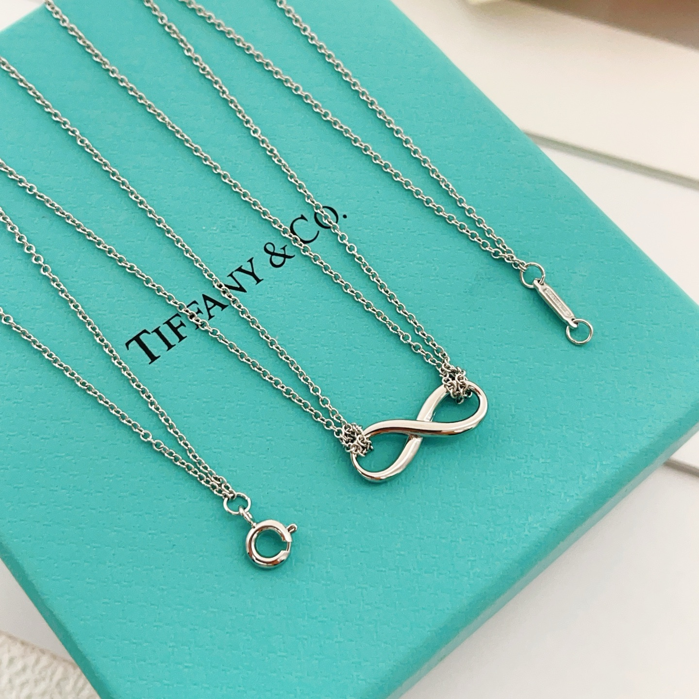 Tiffany Co Infinity necklace Sterling silver no gemstones 16 inches