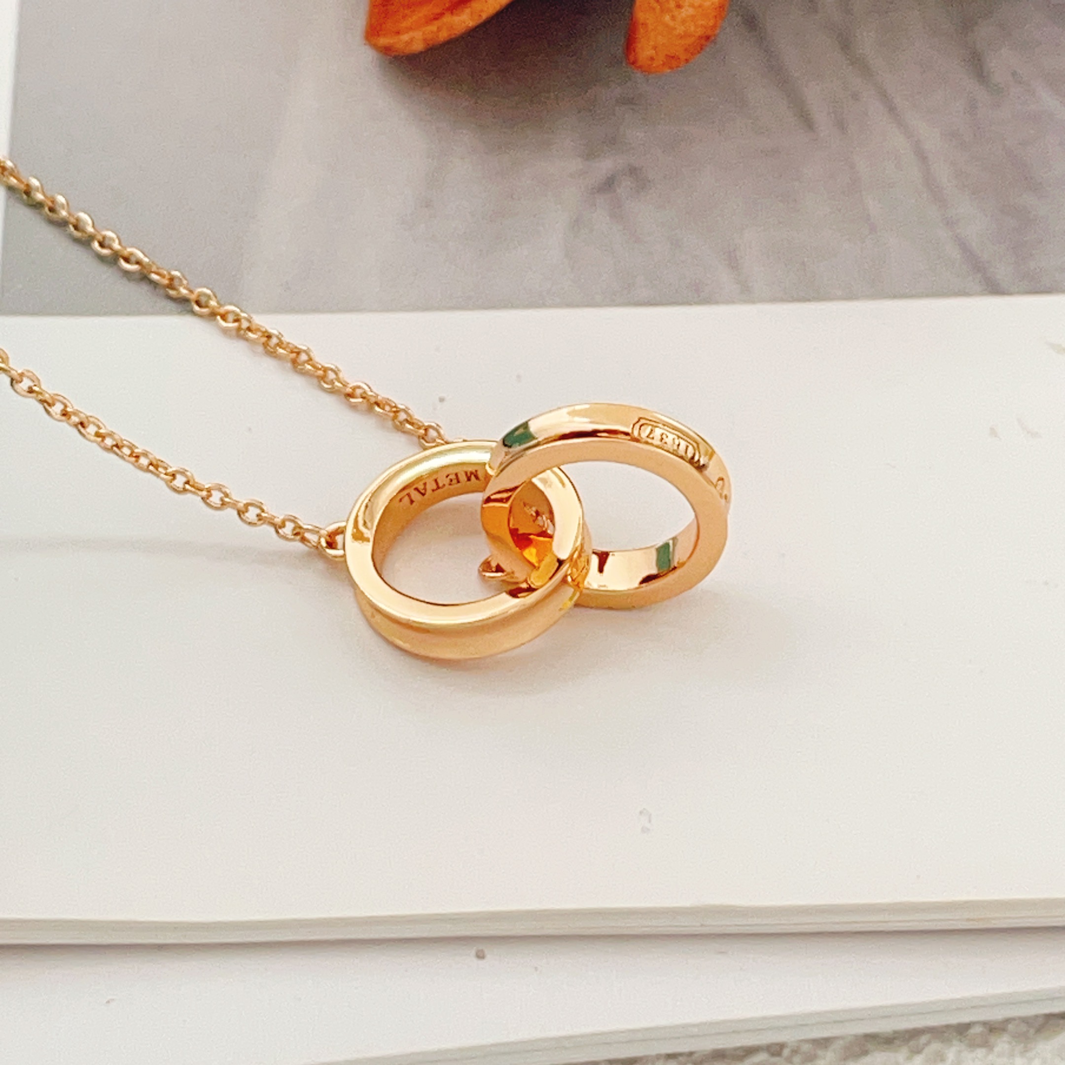 Tiffany Co 1837 Interlocking Circles necklace 18k rose gold no gemstones 16 inches