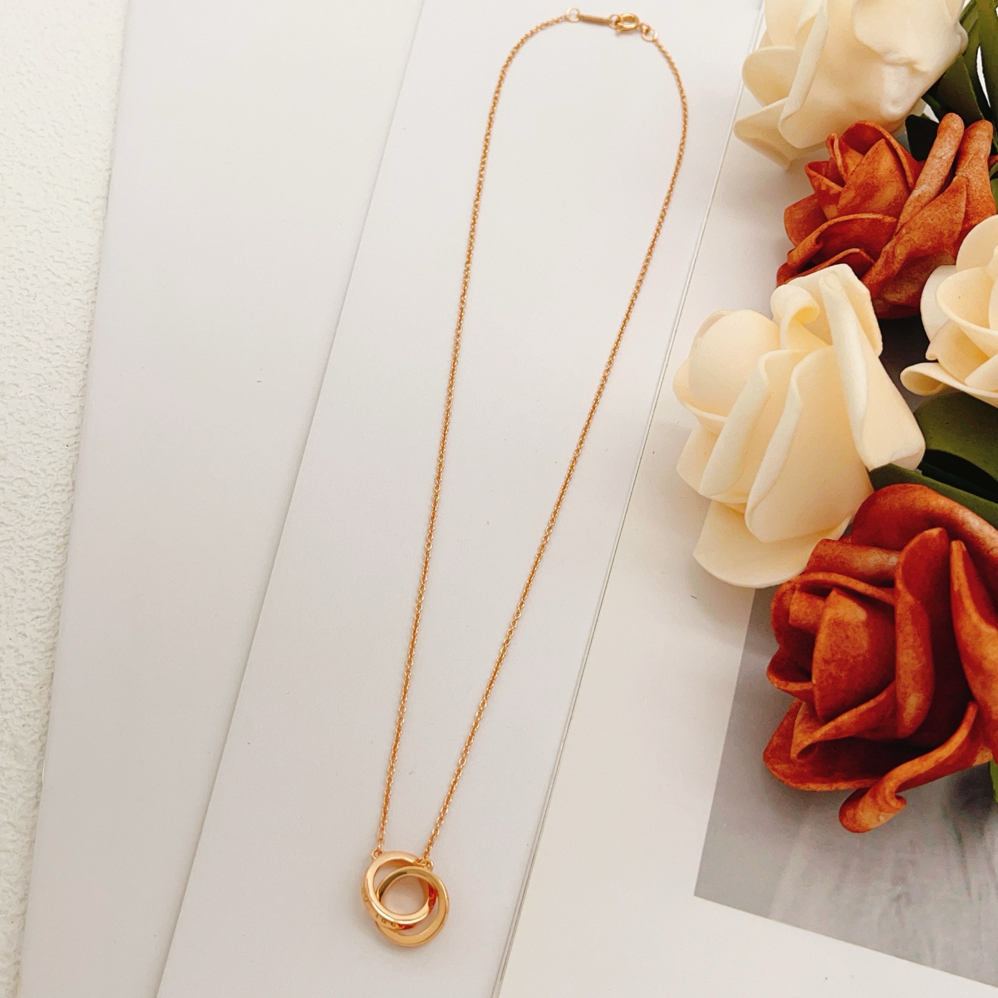 Tiffany Co 1837 Interlocking Circles necklace 18k rose gold no gemstones 16 inches