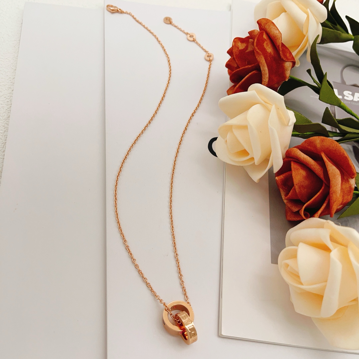 Bvlgari B zero1 necklace rose gold with amethyst and pink tourmaline accents 40-45cm adjustable