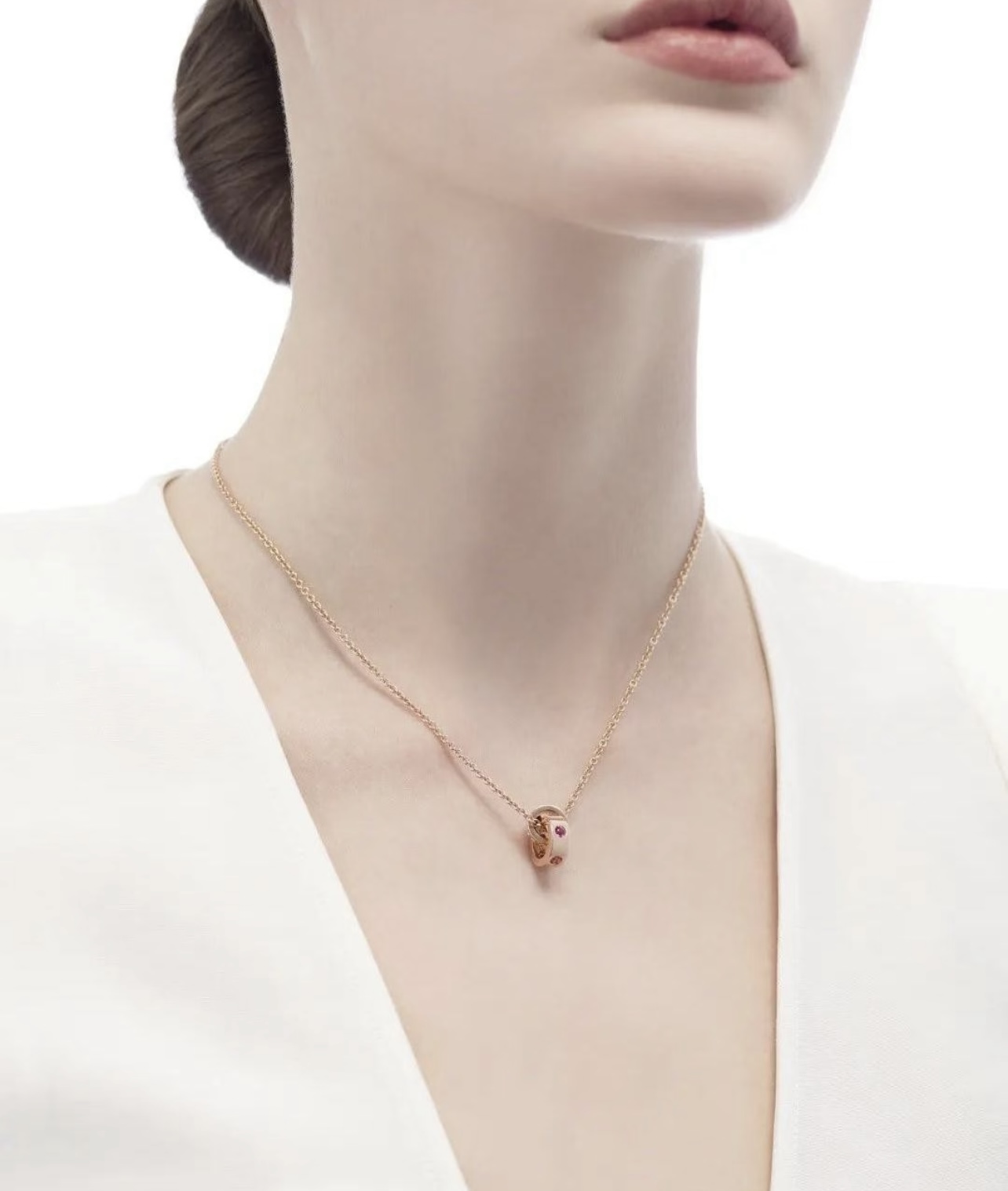 Bvlgari B zero1 necklace rose gold with amethyst and pink tourmaline accents 40-45cm adjustable