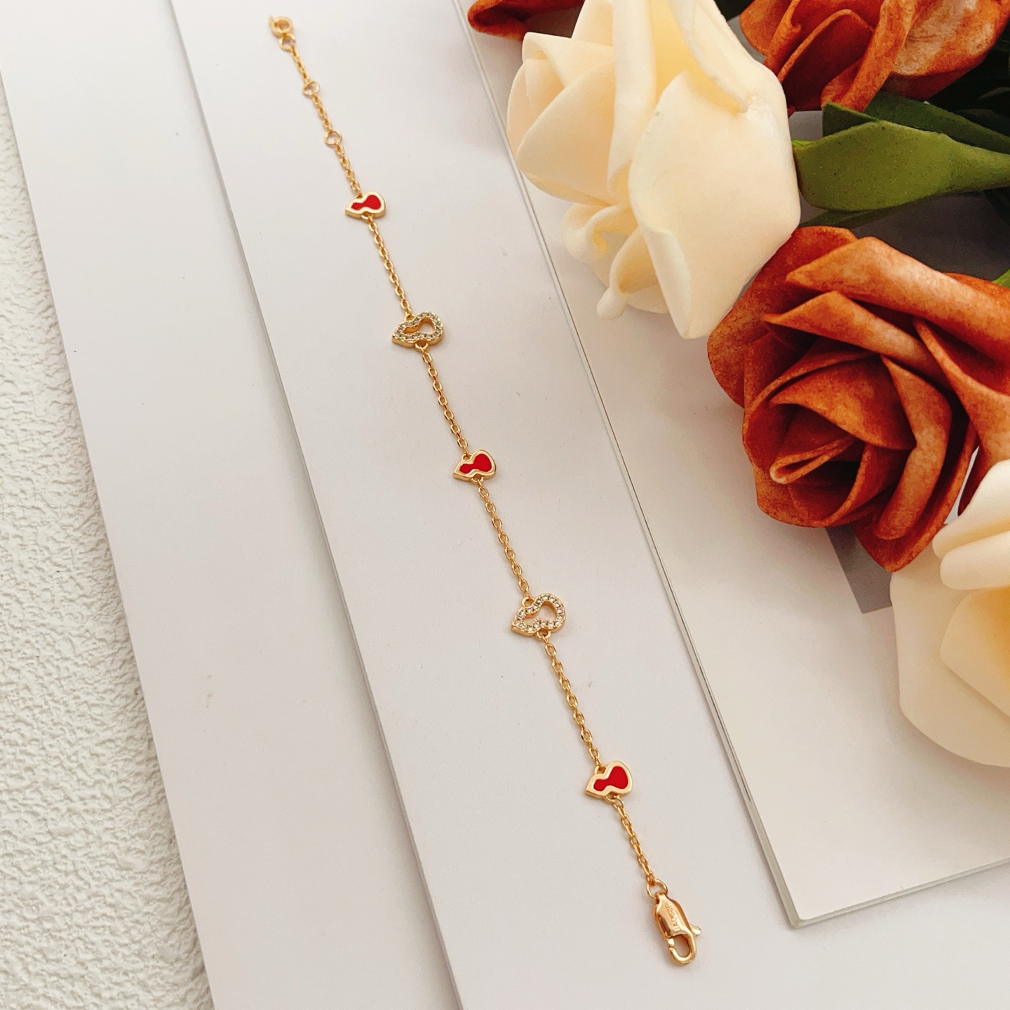Qeelin Wulu bracelet 18K rose gold red enamel clear diamond 18cm