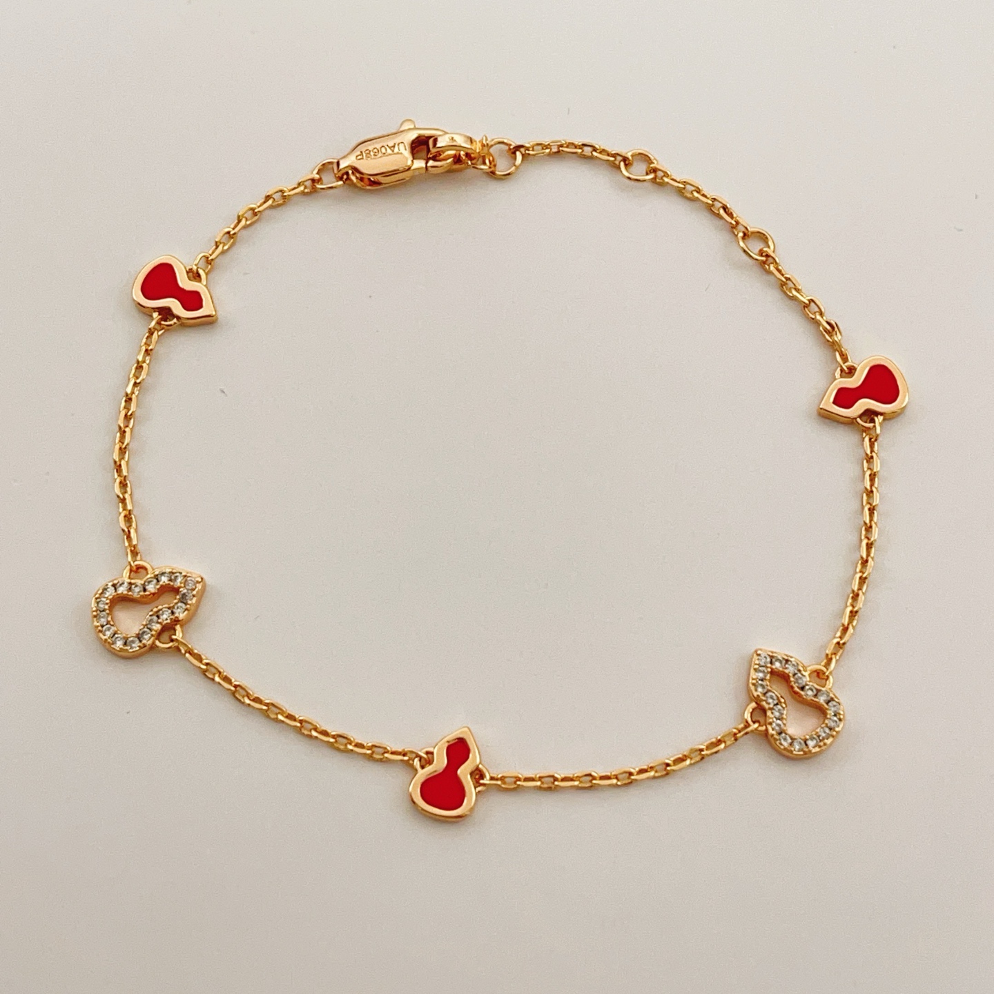 Qeelin Wulu bracelet 18K rose gold red enamel clear diamond 18cm