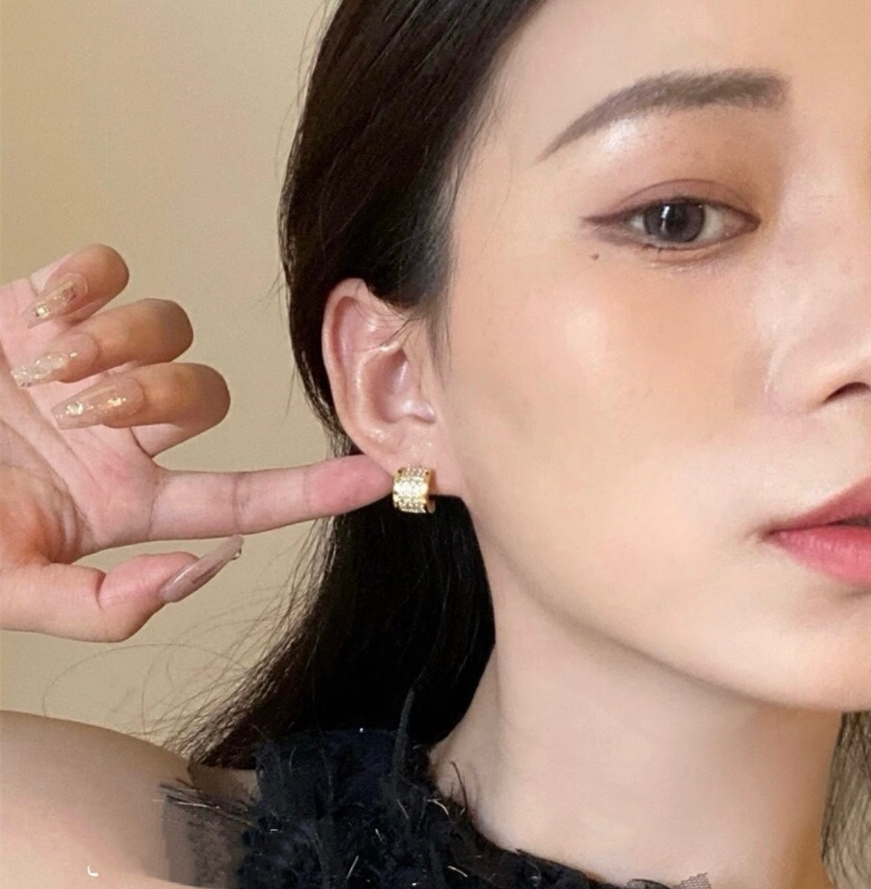Bvlgari B zero1 earrings rose gold with clear pave diamonds 12mm hoop diameter