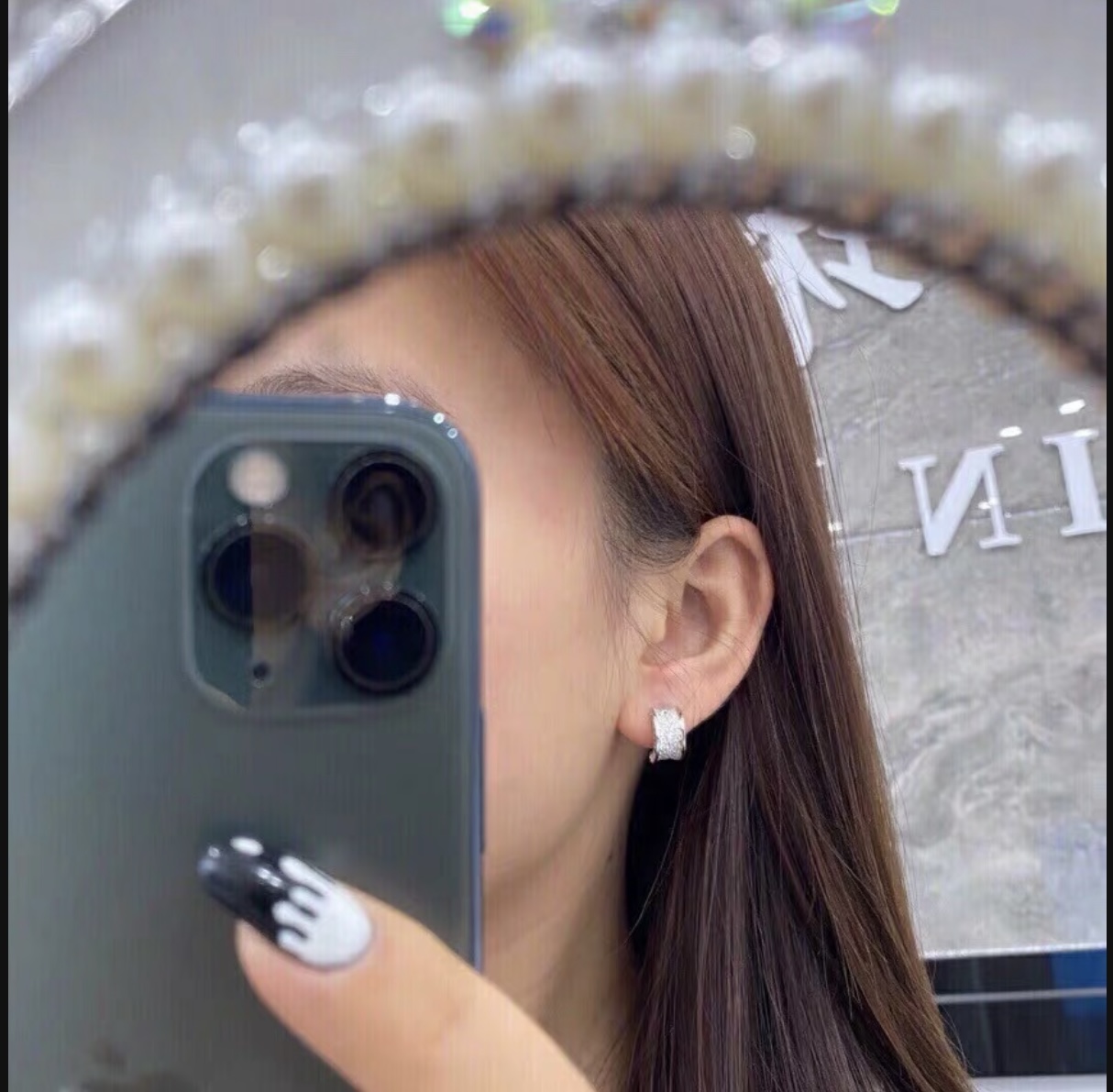 Bvlgari B zero1 earrings silver-toned white gold with clear pave diamonds 12mm hoop diameter