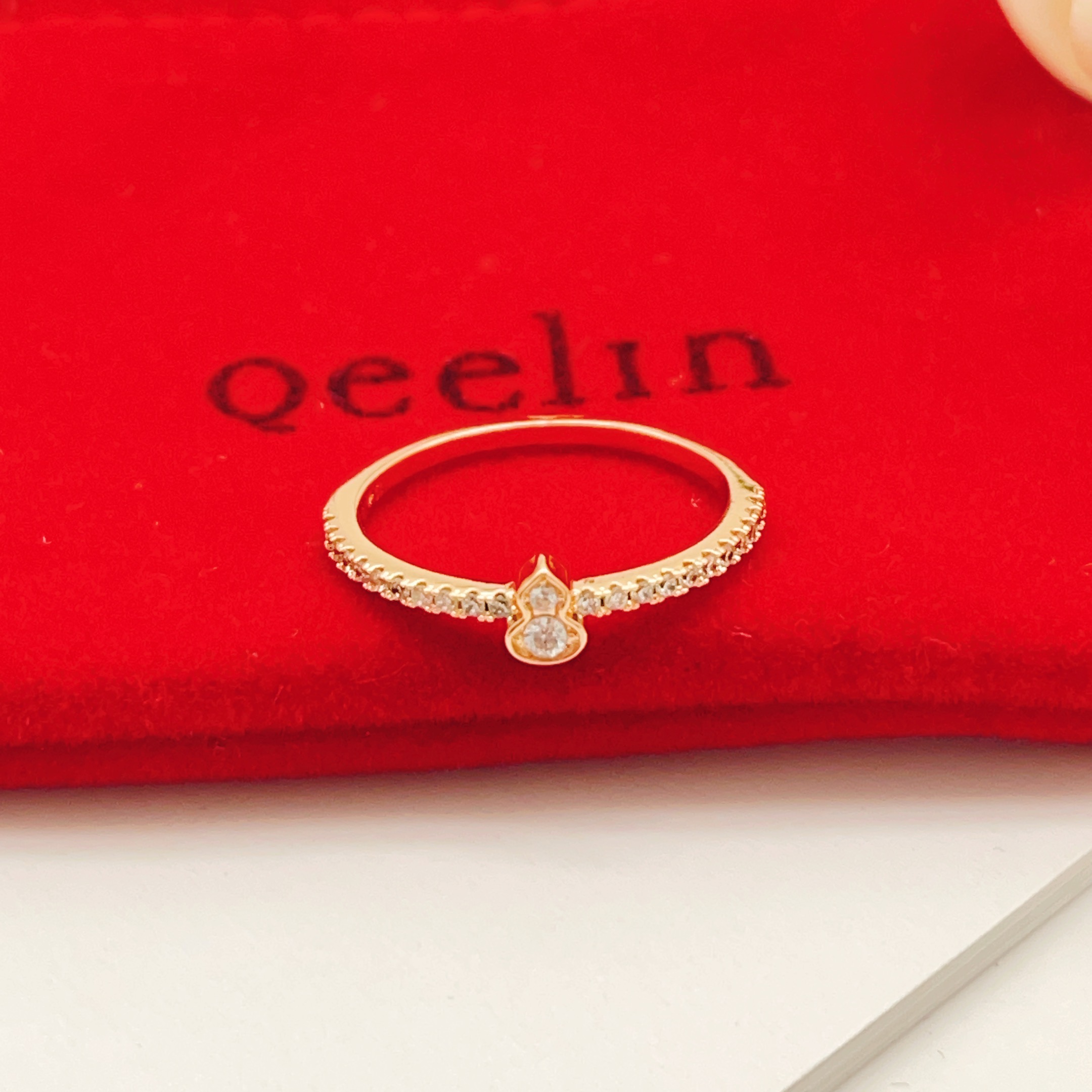 Qeelin Wulu ring 18K rose gold clear diamond US 6